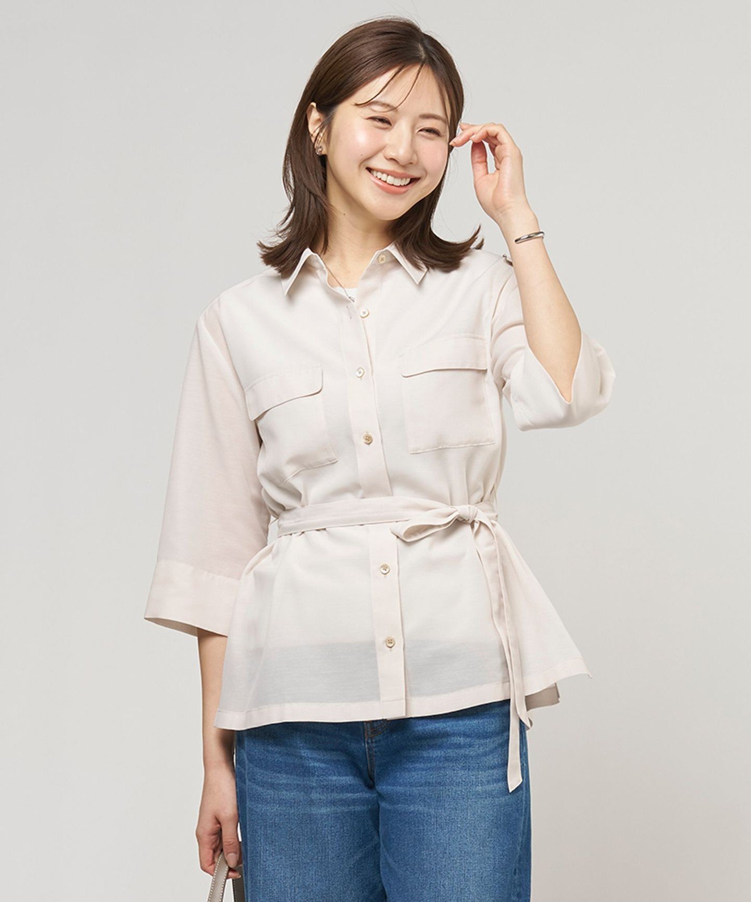 J.PRESS LADIES L リネンシアースラブ シャツ ブラウス ジェイプレス トップス シャツ・ブラウス ブラウン ベージュ ネイビー ブルー
