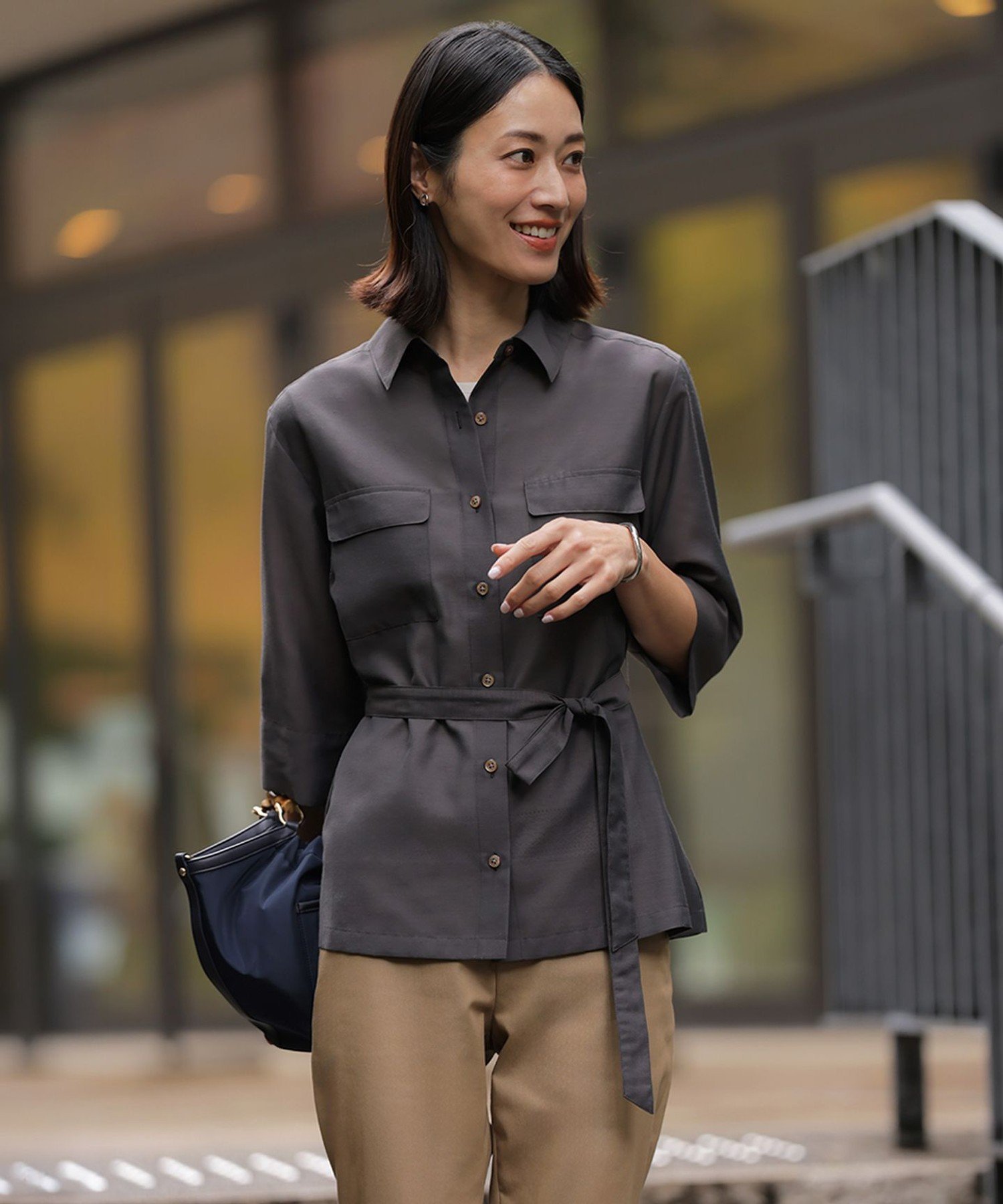 J.PRESS LADIES L リネンシアースラブ シャツ ブラウス ジェイプレス トップス シャツ・ブラウス ブラウン ベージュ ネイビー ブルー