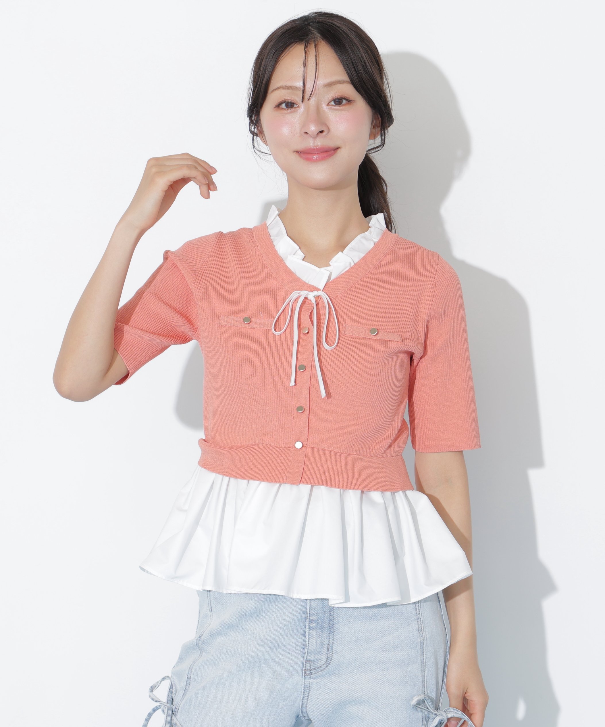 JILL by JILL STUART フリルドッキングペプラムニット ジル バイ ジル スチュアート トップス ニット ネイビー ブラック オレンジ
