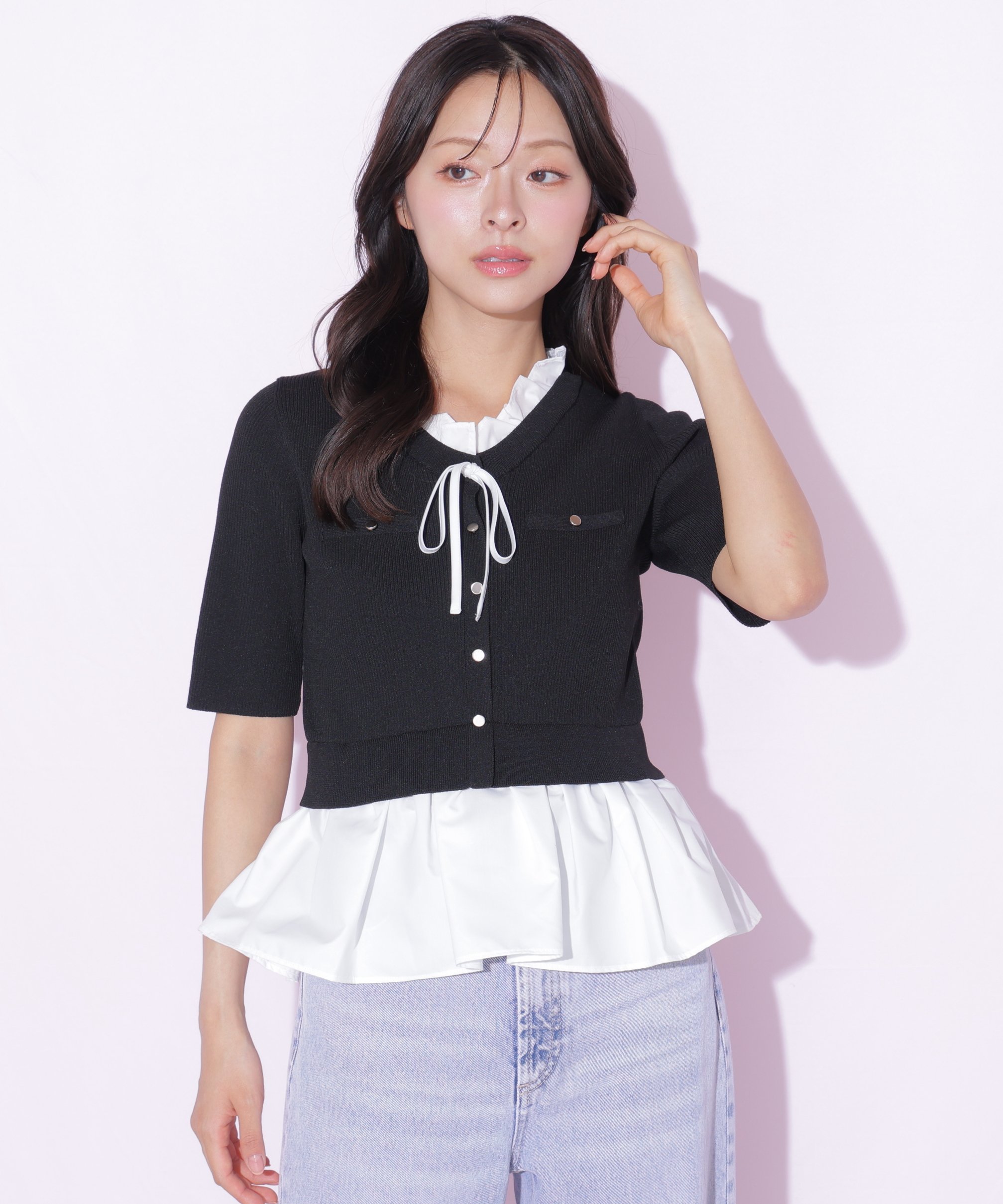 JILL by JILL STUART フリルドッキングペプラムニット ジル バイ ジル スチュアート トップス ニット ネイビー ブラック オレンジ
