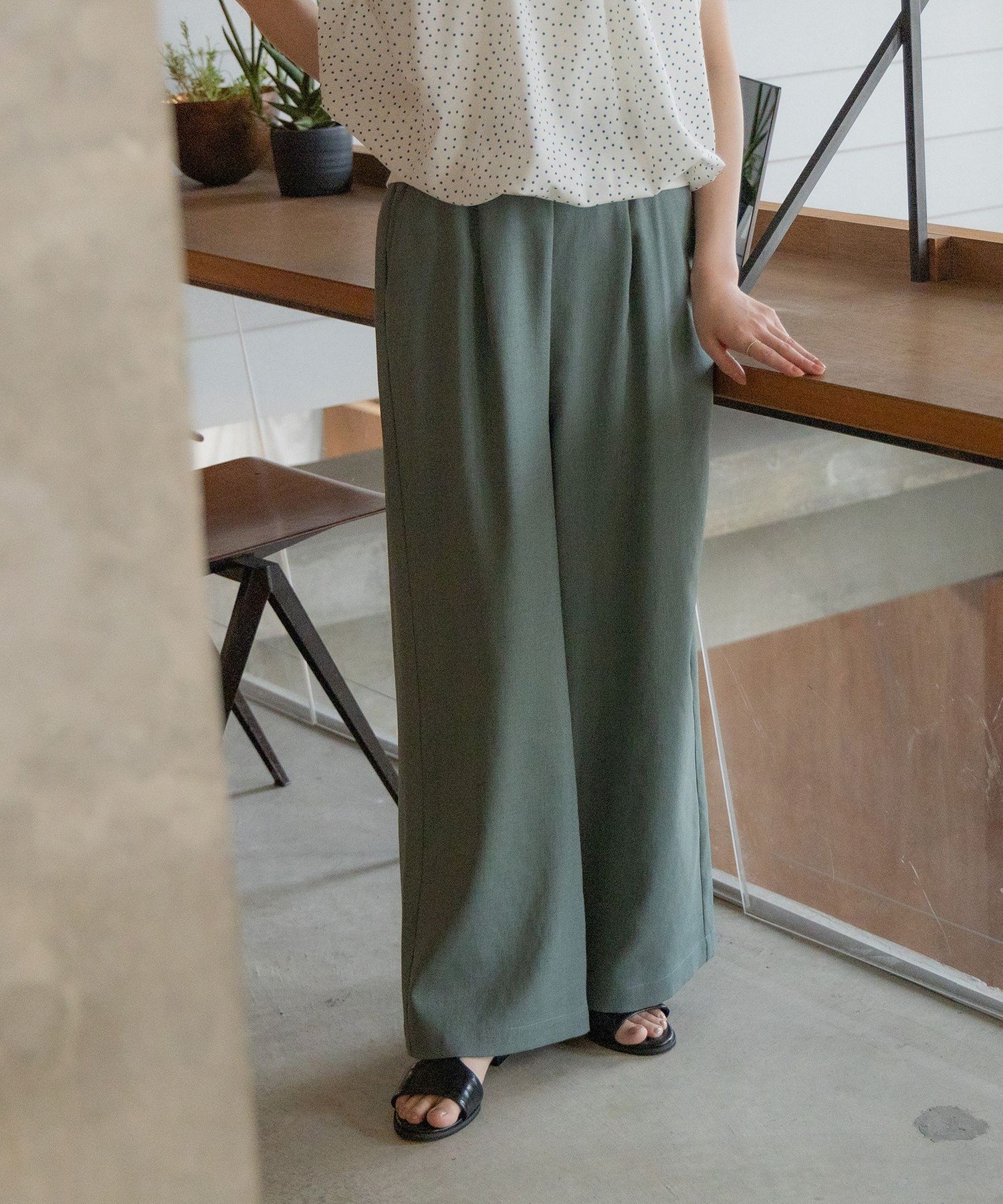 BEAMS HEART WOMEN 【洗濯機洗い可】リネンライク イージーパンツ 25SS ワイドパ