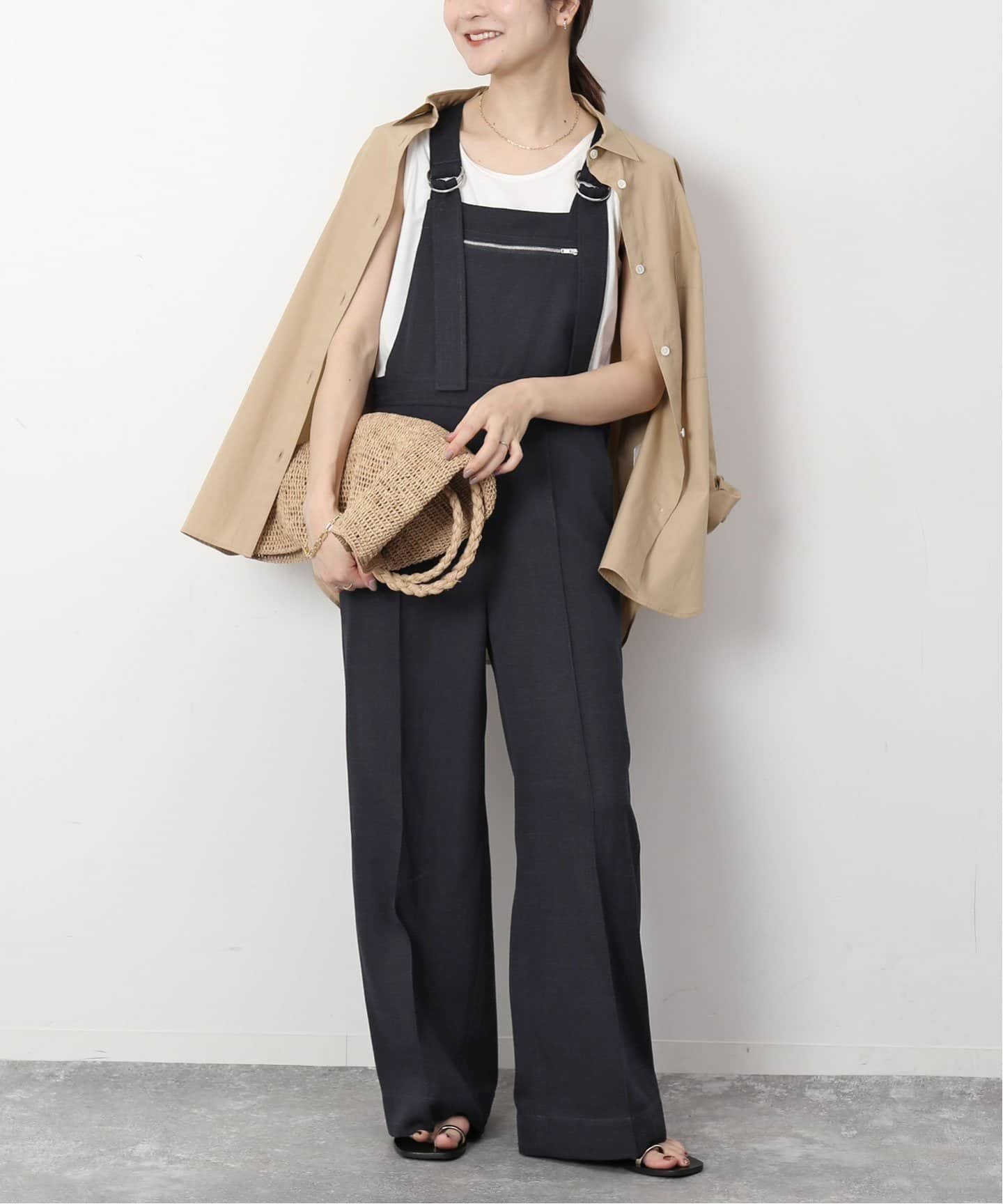 SLOBE IENA 《予約》PEツイード サロペット スローブ イエナ オールインワン・オーバーオール オーバーオール・サロペット ネイビー ホワイト【送料無料】のサムネイル