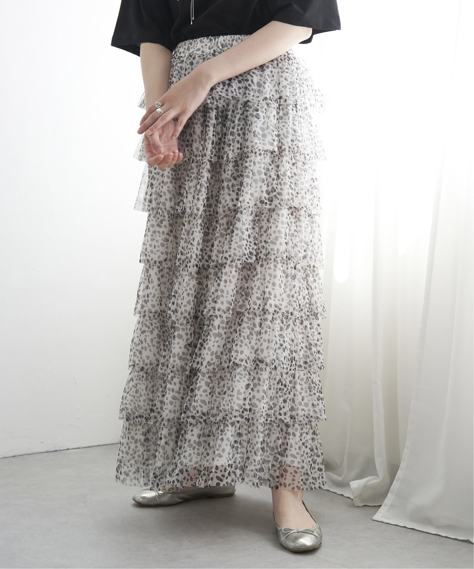 【SALE/18%OFF】VENCE share style Ladys ダルメシアン柄ティアードスカート ヴァンス エクスチェンジ スカート ロング・マキシス...