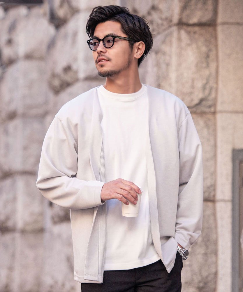 SB select TIMBRE POSTE 裏ストライプポンチカーディガンアンサンブル カーディガンTシャツ2点セット シルバーバレット トップス アンサンブル ネイビー ブラック グレー ピンク