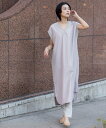 【SALE/15%OFF】Munich 麻混ツイルVネックワンピース ミューニック ワンピース・ドレス ワンピース ブラック ピンク【送料無料】