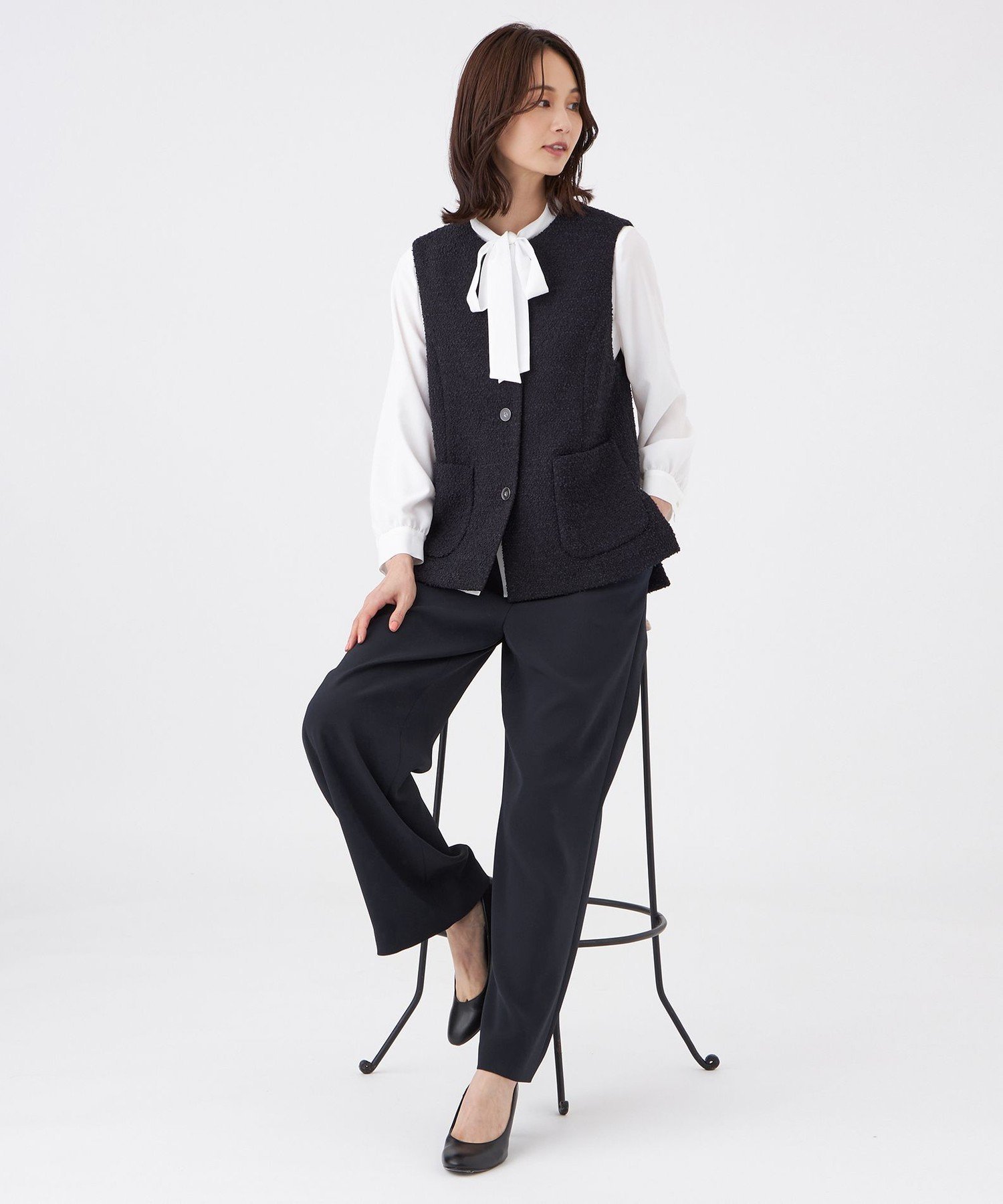 TRANS WORK 【L】【ウォッシャブル】ミックスツィードジレ サンヨー エルサイズ ジャケット・アウター その他のジャケット・アウター ネイビー