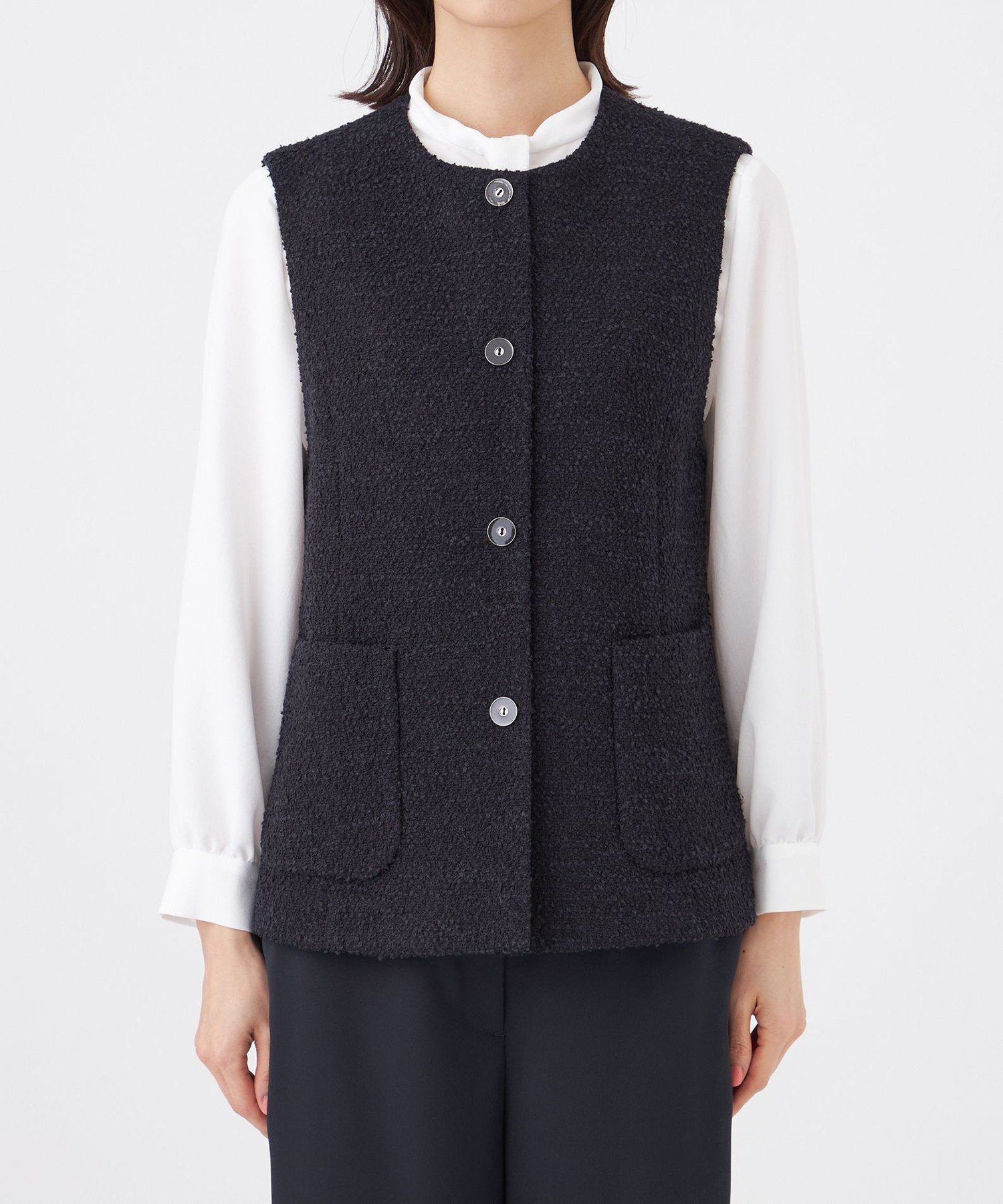 TRANS WORK 【L】【ウォッシャブル】ミックスツィードジレ サンヨー エルサイズ ジャケット・アウター その他のジャケット・アウター ネイビー