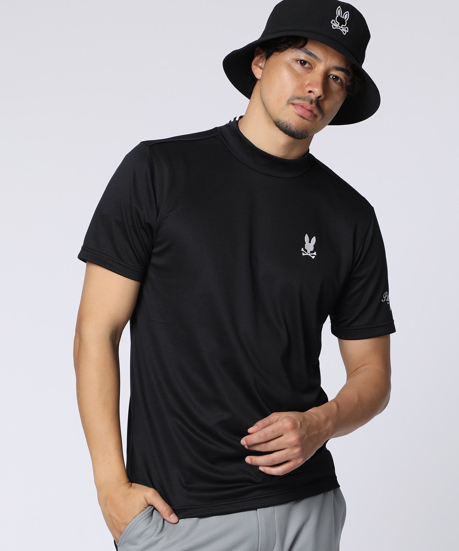 Psycho Bunny [GOLF]ベーシックバニー モックネックTシャツ サイコバニー トップス カットソー・Tシャツ ホワイト ブラック【送料無料】