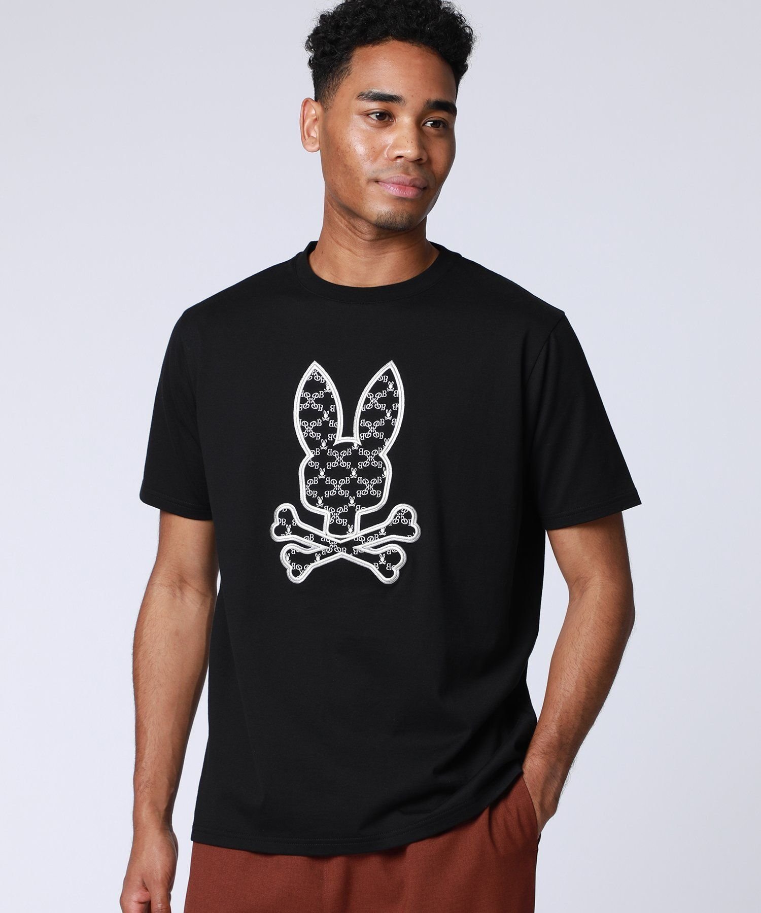 Psycho Bunny 3D刺繍グラフィックTシャツ サイコバニー トップス カットソー・Tシャツ ブラック【送料無料】