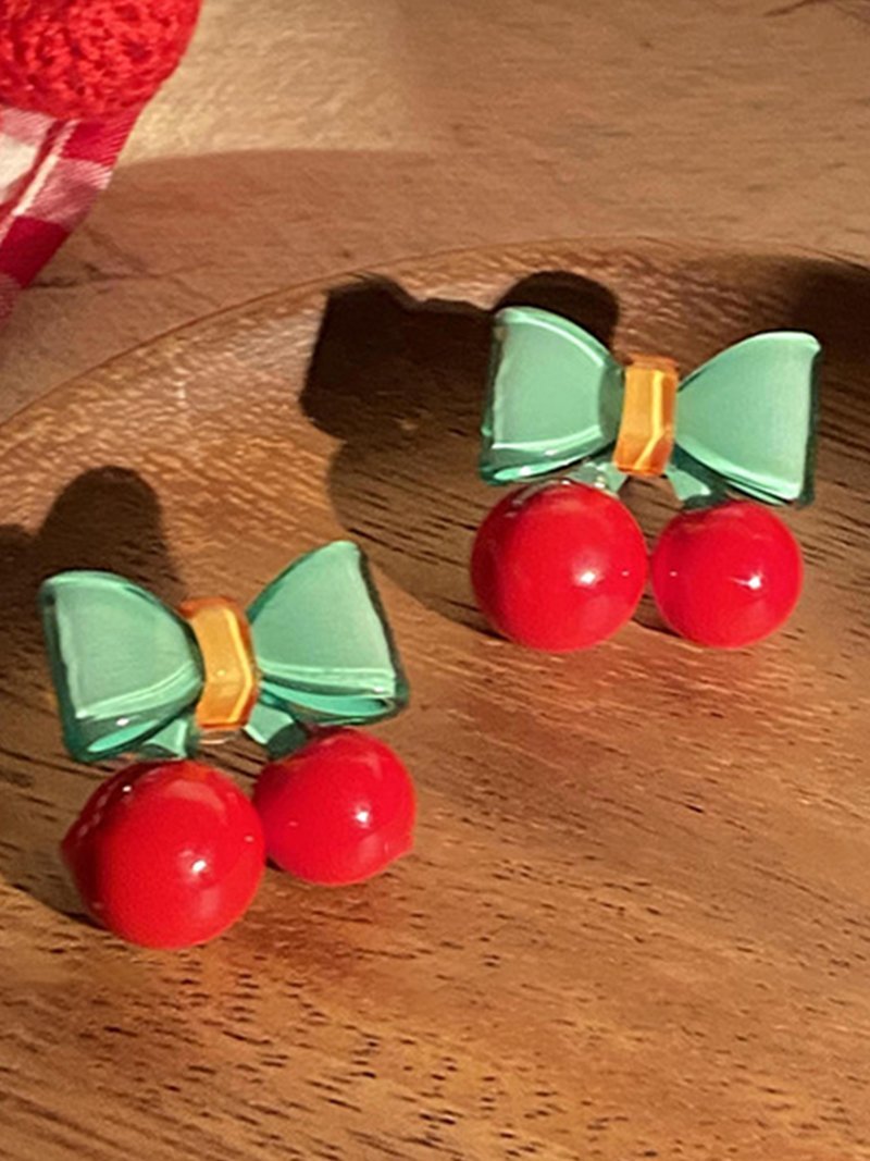 チェリーリボンピアス スレンダー アクセサリー・腕時計 ピアス レッド