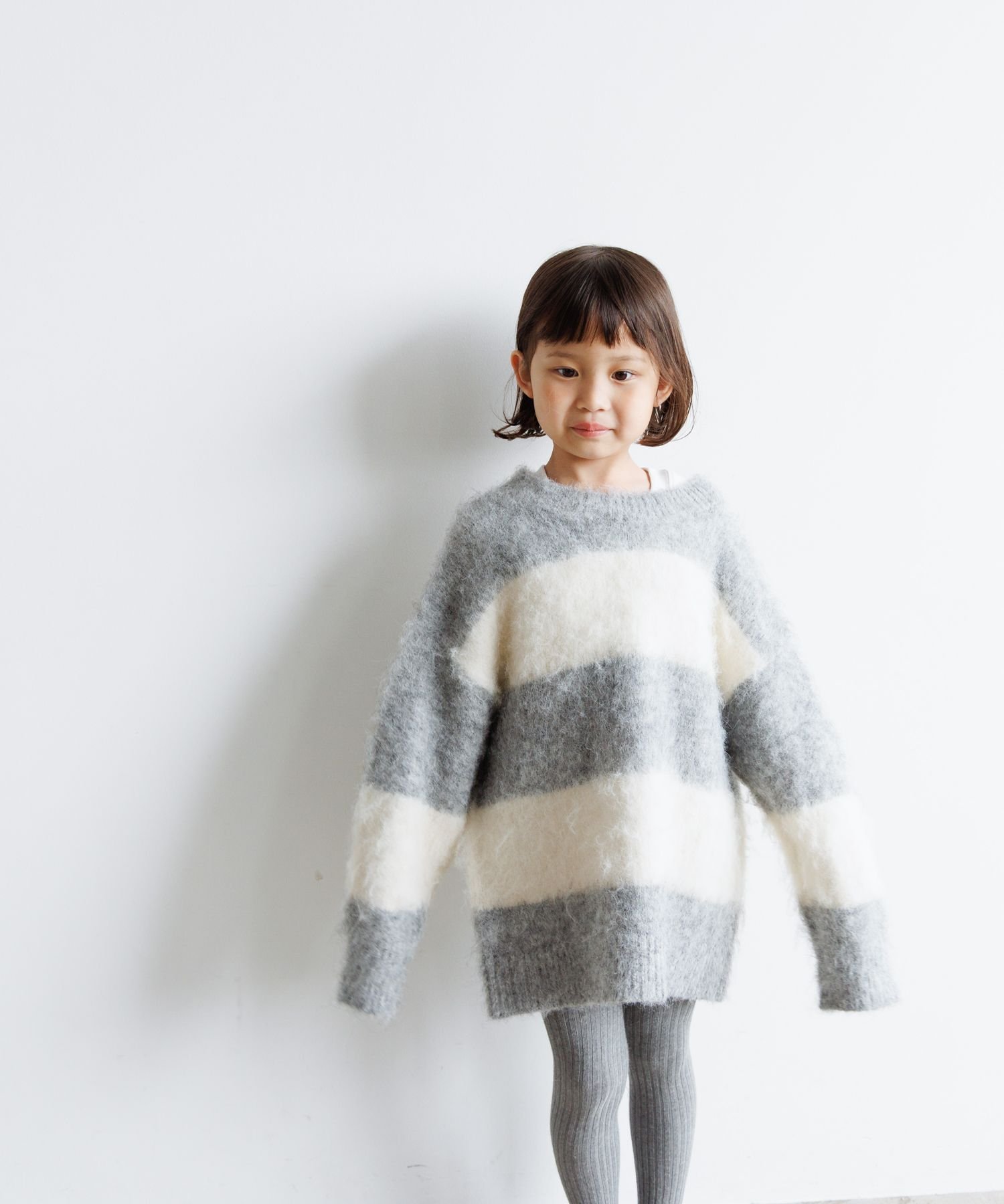 LOWRYS FARM シャギーボーダーBIGプルオーバー ローリーズファーム トップス ニット グレー ピンク ブルー【送料無料】のサムネイル