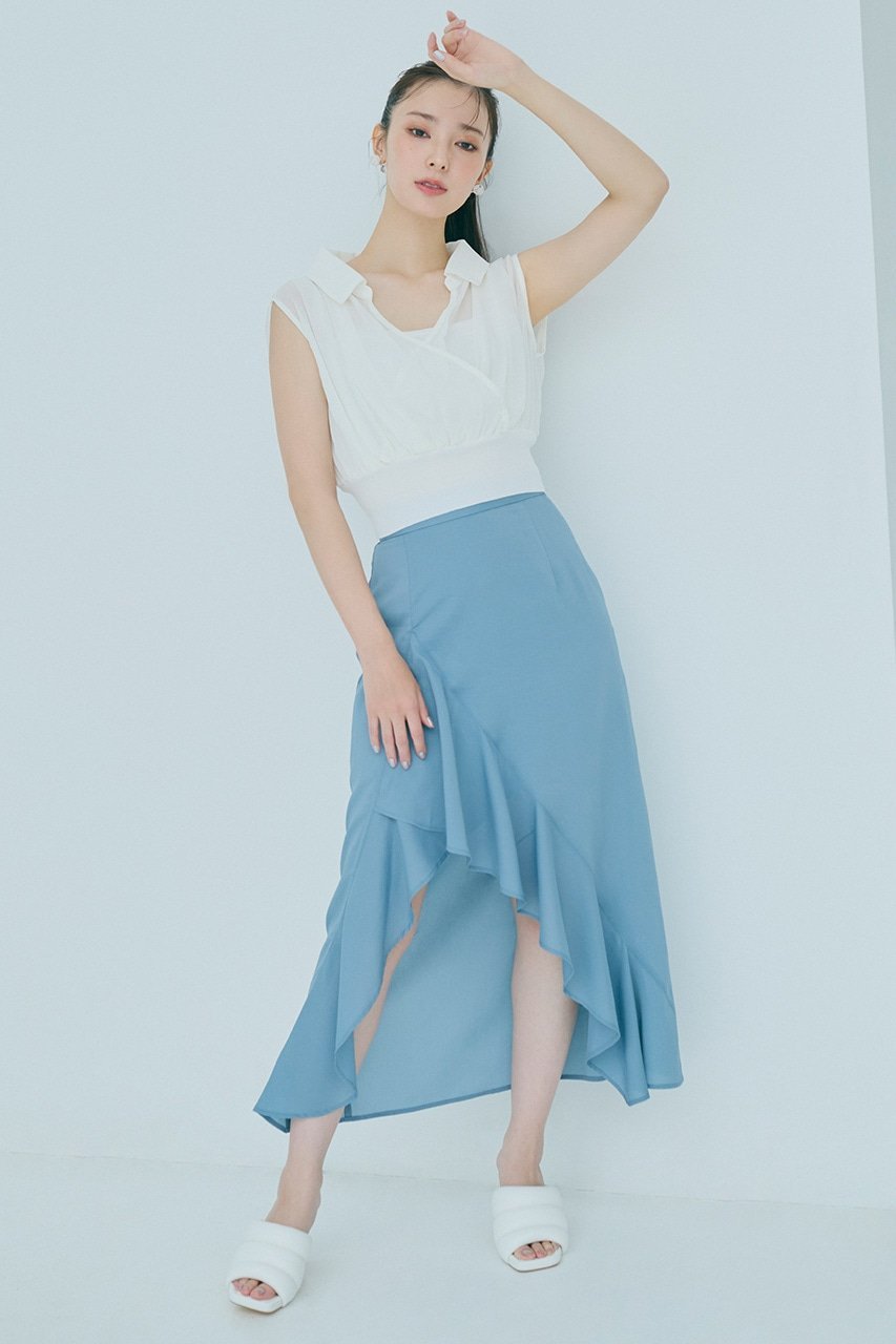 rienda ラッフルフリルスリットジャストウエストスコショートパンツ リエンダ スカート ロング・マキシスカート ブラック ピンク ブルー
