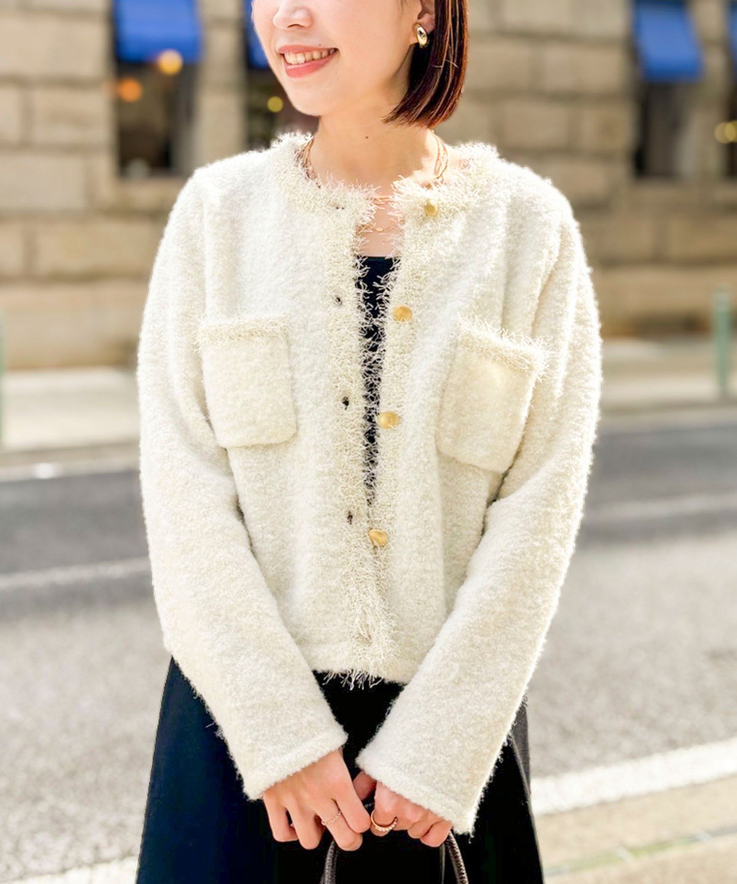 【SALE／40%OFF】NOLLEY'S 《手洗い可能》ラメフワフワジャケット 24AW ノーリーズ トップス ニット ホワイト ピンク グレー ブラック【送料無料】のサムネイル