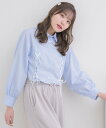 【SALE/10%OFF】ems excite レースアップショートSH レトロガール トップス シャツ・ブラウス ブルー ホワイト グリーン(4)