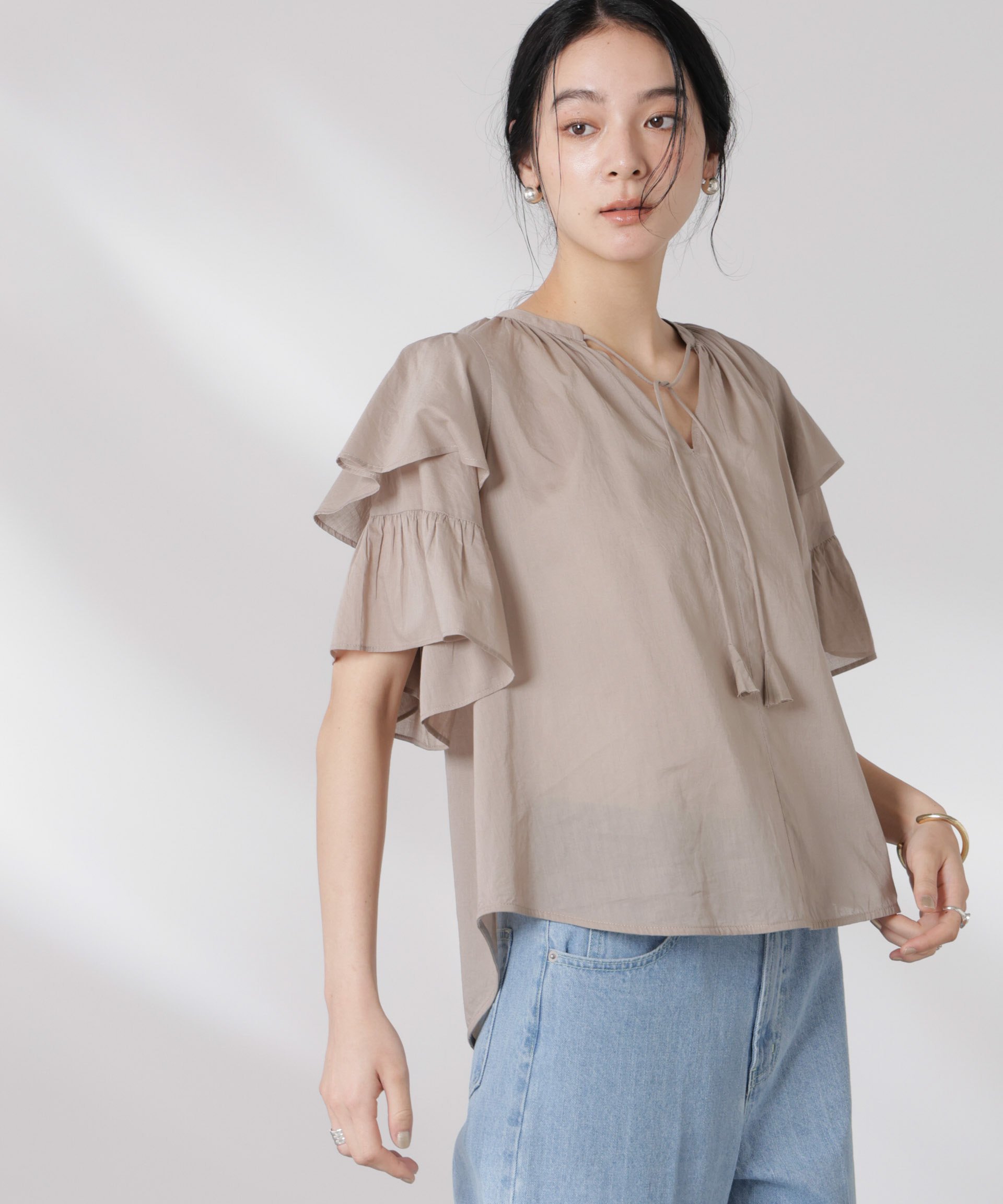 【SALE／40%OFF】NANO universe made in india コットンフリルスリーブブラウス ナノユニバース トップス シャツ・ブラウス グレー パープル ネイビー【送料無料】 stylife-15091610 Rakuten Fashion サンプル画像2