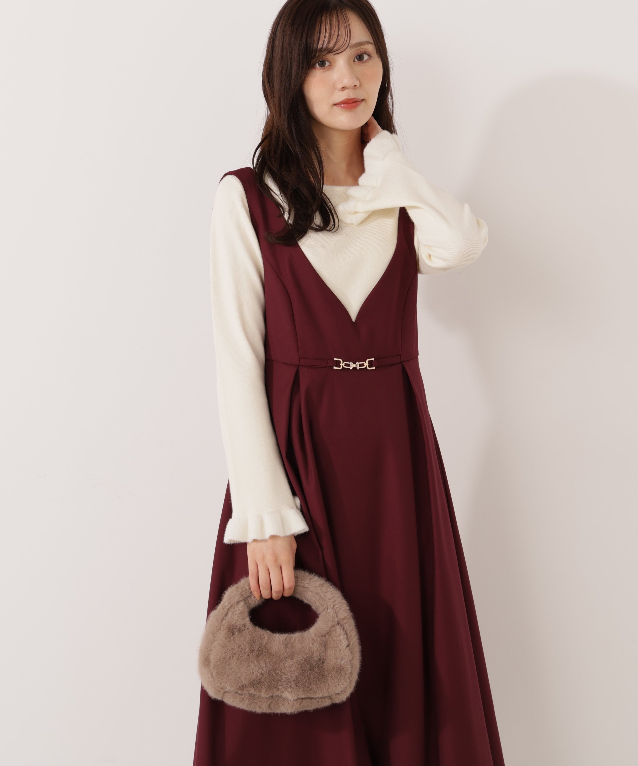 PROPORTION BODY DRESSING タックフレアジャンスカ 25AW プロポーションボディドレッシング ワンピース・ドレス ワンピース ワインレッド グレー ブラウン