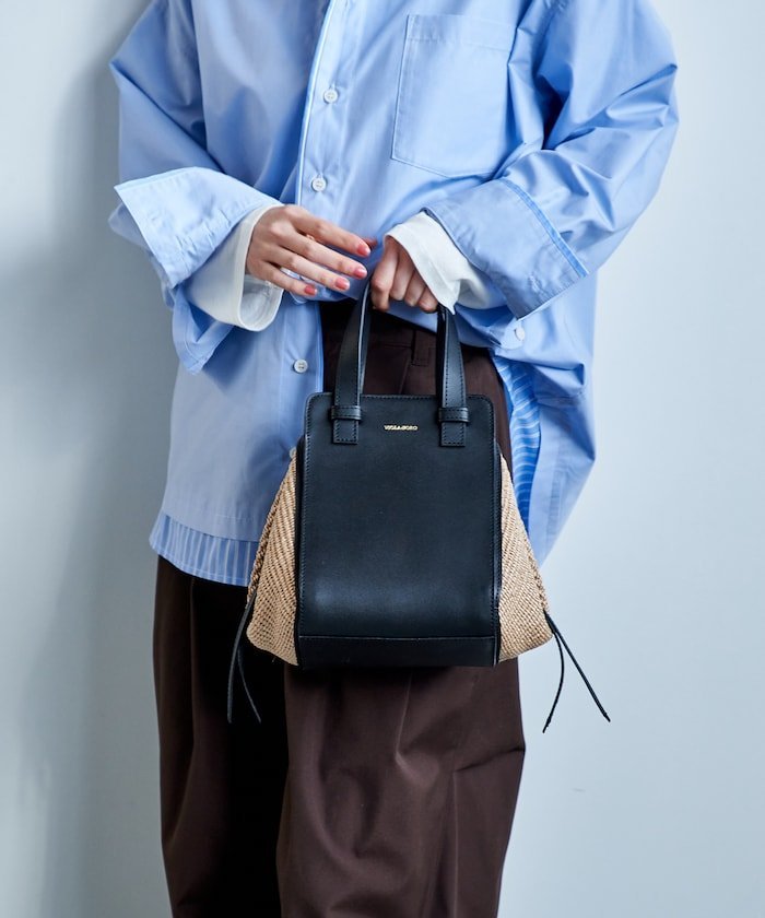 FREAK'S STORE SANDRO/ラフィアシートサイドファスナー トートバッグ/V-9023/レザーハンドル かごバッグ フリークスストア バッグ トートバッグ ベージュ【送料無料】