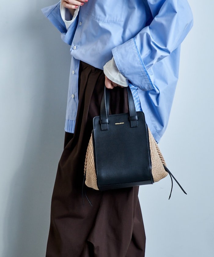 FREAK'S STORE SANDRO/ラフィアシートサイドファスナー トートバッグ/V-9023/レザーハンドル かごバッグ フリークスストア バッグ トートバッグ ベージュ【送料無料】