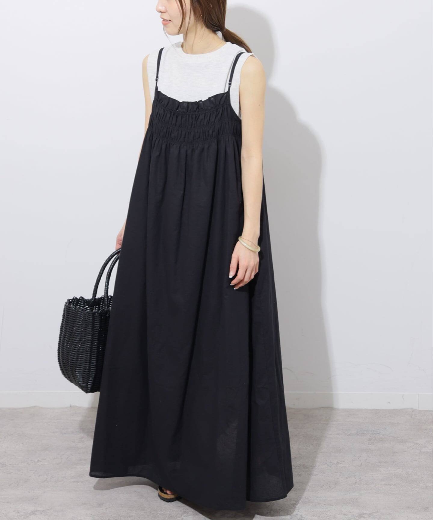 JOURNAL STANDARD relume 《予約》リネンミックスギャザーキャミワンピース ジャーナル スタンダード レリューム ワンピース ドレス ワンピース ブラウン ブラック【送料無料】