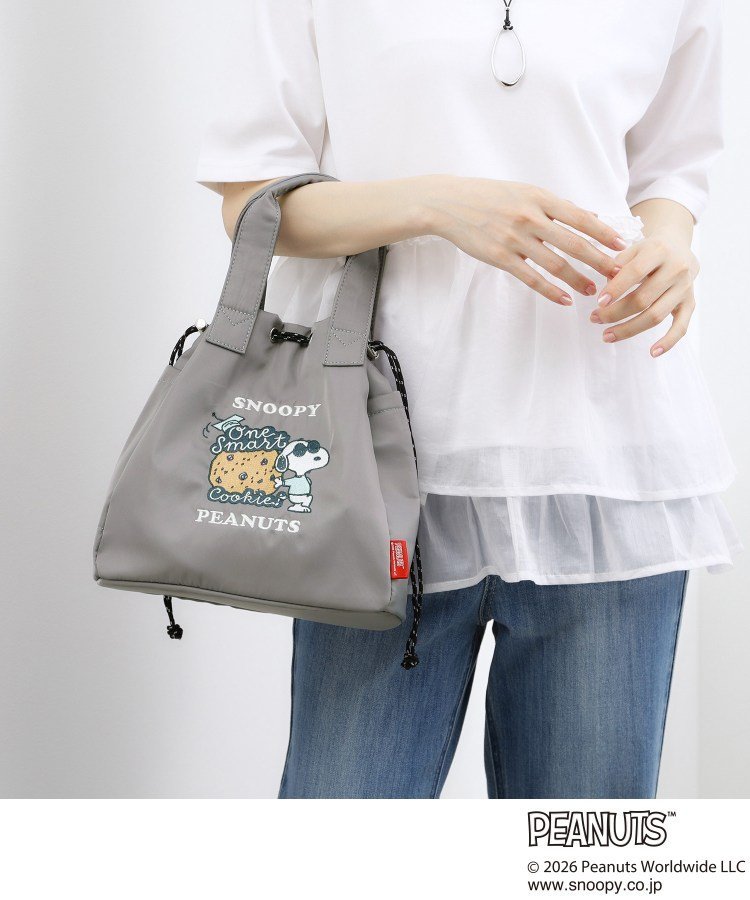 【SALE／9%OFF】grove 【PEANUTS】撥水巾着2WAYトート グローブ バッグ トートバッグ グレー ブラック【送料無料】