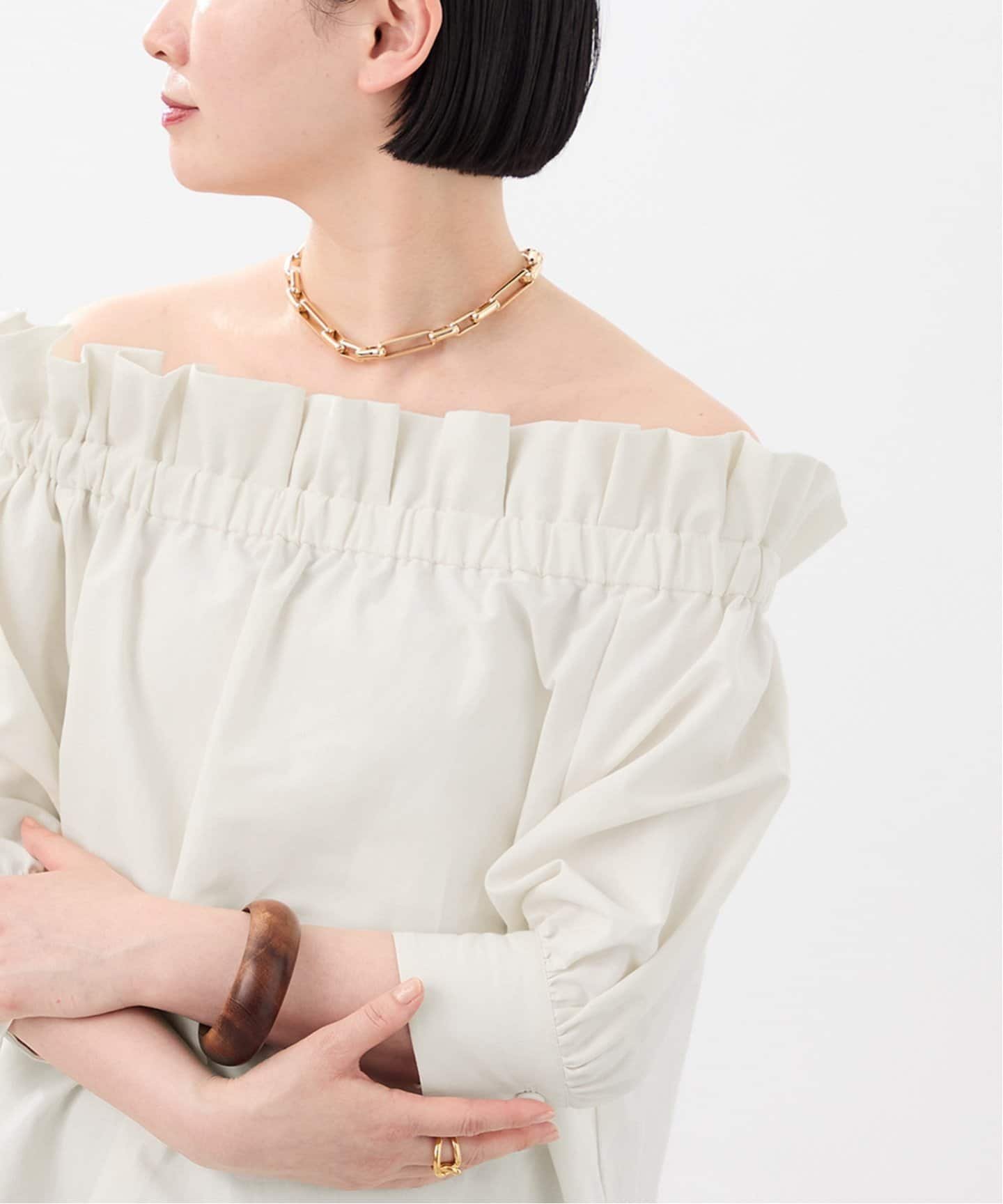 【SALE／30%OFF】VERMEIL par iena ショルダーフリルブラウス ヴェルメイユ パー イエナ トップス シャツ・ブラウス ブラウン ホワイト【送料無料】のサムネイル