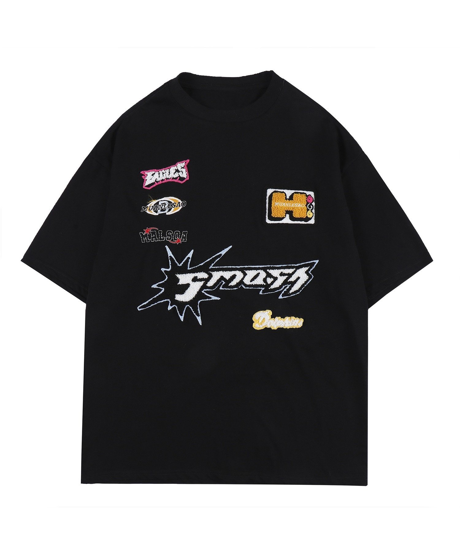 【SALE／70%OFF】HOOK HOOK- アメカジ風ワッペン刺繍半袖TEE アイモハ トップス カットソー・Tシャツ ブルー ブラック グリーンのサムネイル