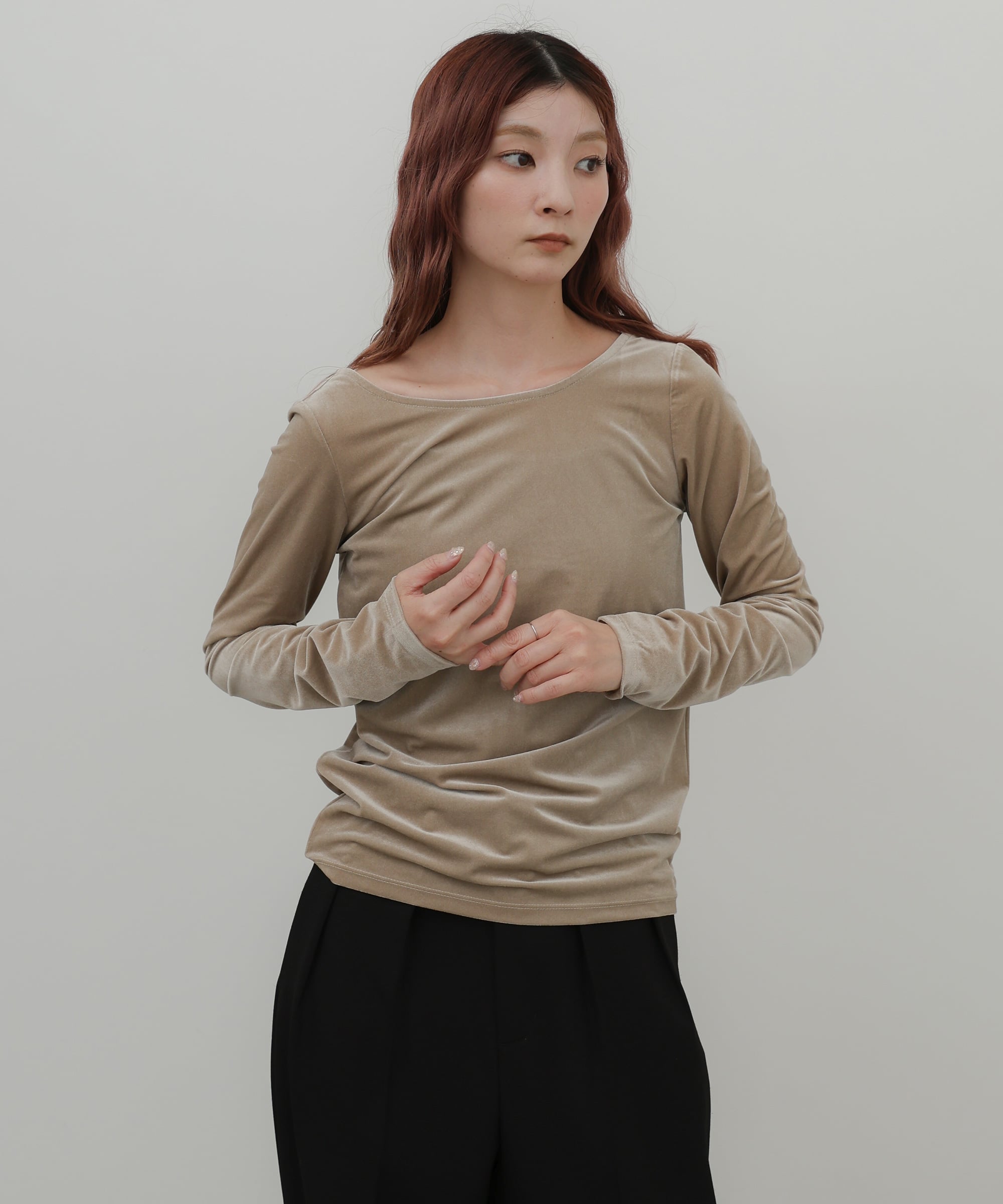 SELECT MOCA バレエネックベロアトップス セレクトモカ トップス カットソー・Tシャツ