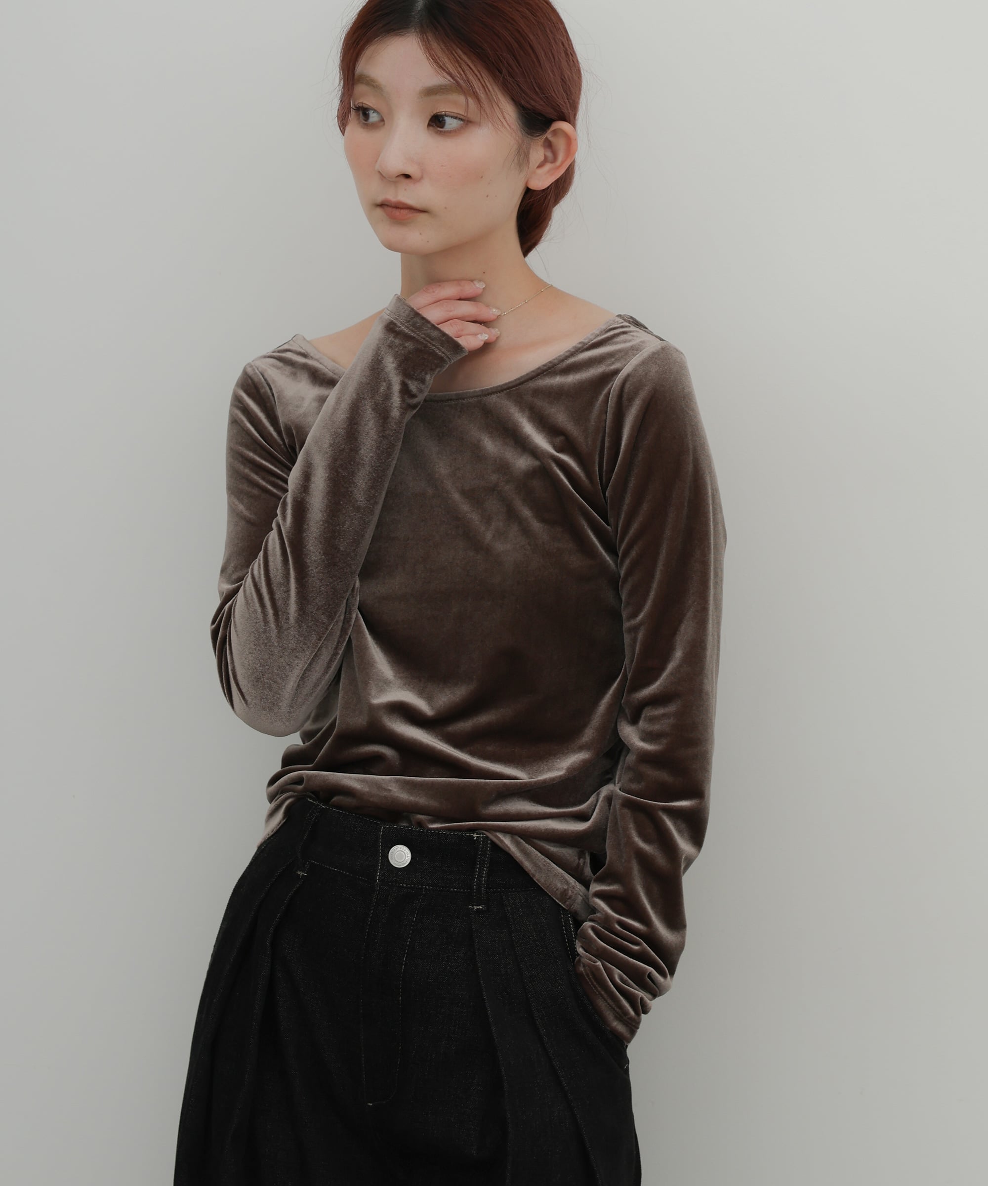 SELECT MOCA バレエネックベロアトップス セレクトモカ トップス カットソー・Tシャツ