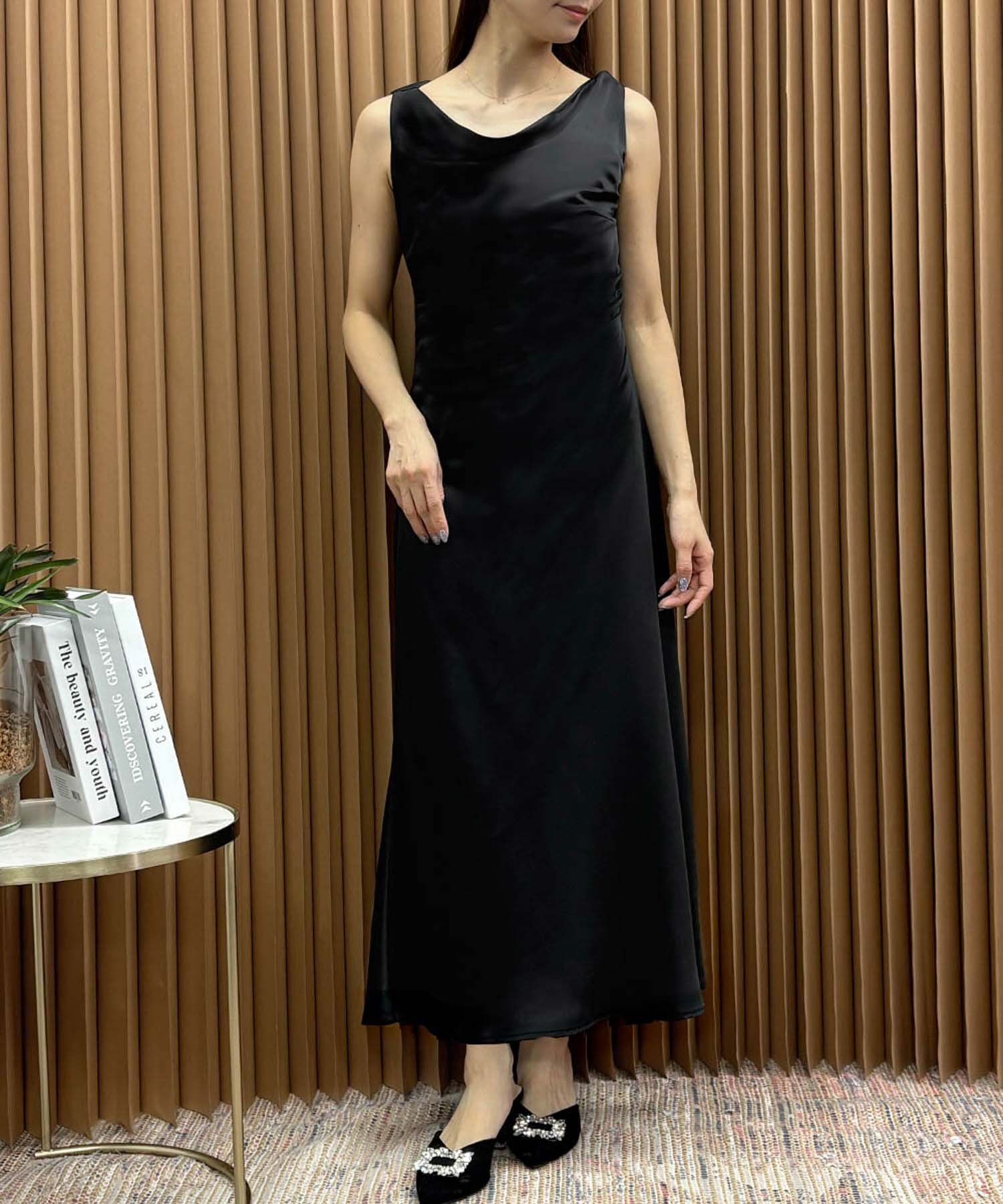 LOWO 2WAYオフショルダーサテンロングパーティードレス 発表会 演奏会 お呼ばれ リバーフィールド アンド コー ワンピース・ドレス ドレス ブラック ピンク【送料無料】