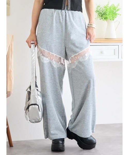 【SALE／33%OFF】Ludic Park レース切替スウェットワイドパンツ ルディックパーク パンツ その他のパンツ グレー