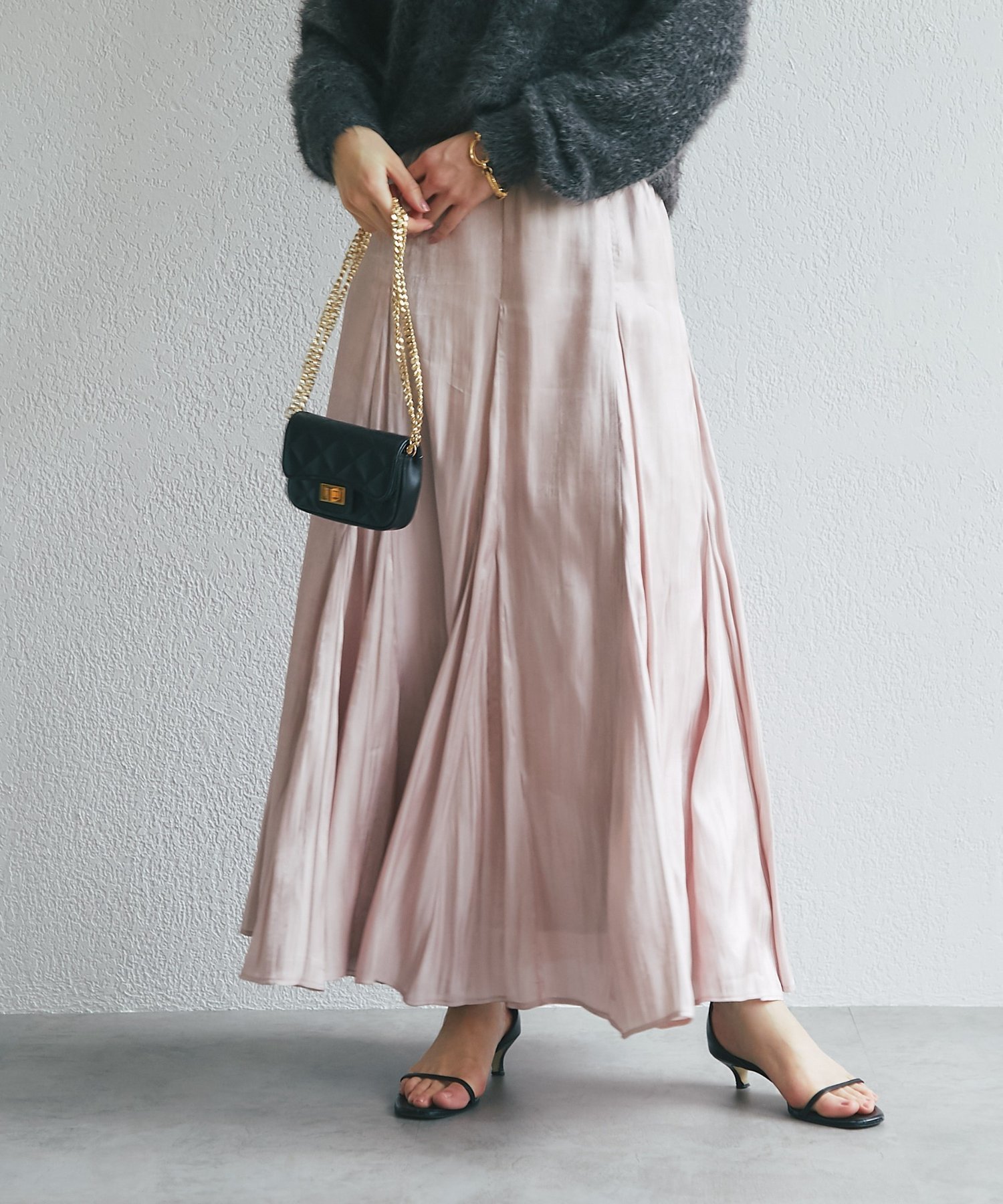 【SALE／10%OFF】La boutique BonBon 【腰回りスッキリ】リキッドマチフレアスカート ラブティックボンボン スカート ロング・マキシスカート ブラウン ピンク ホワイト【送料無料】