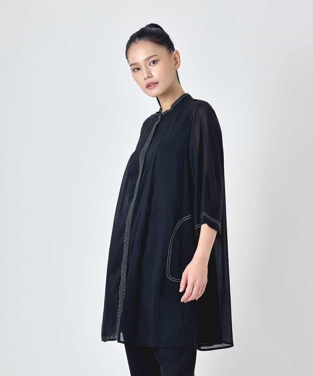 HIROKO BIS ステッチデザインシアーチュニックブラウス ヒロコ ビス ワンピース・ドレス チュニック ブラック【送料無料】