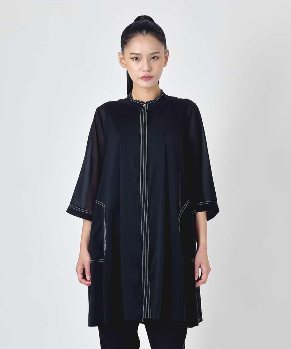 HIROKO BIS ステッチデザインシアーチュニックブラウス ヒロコ ビス ワンピース・ドレス チュニック ブラック