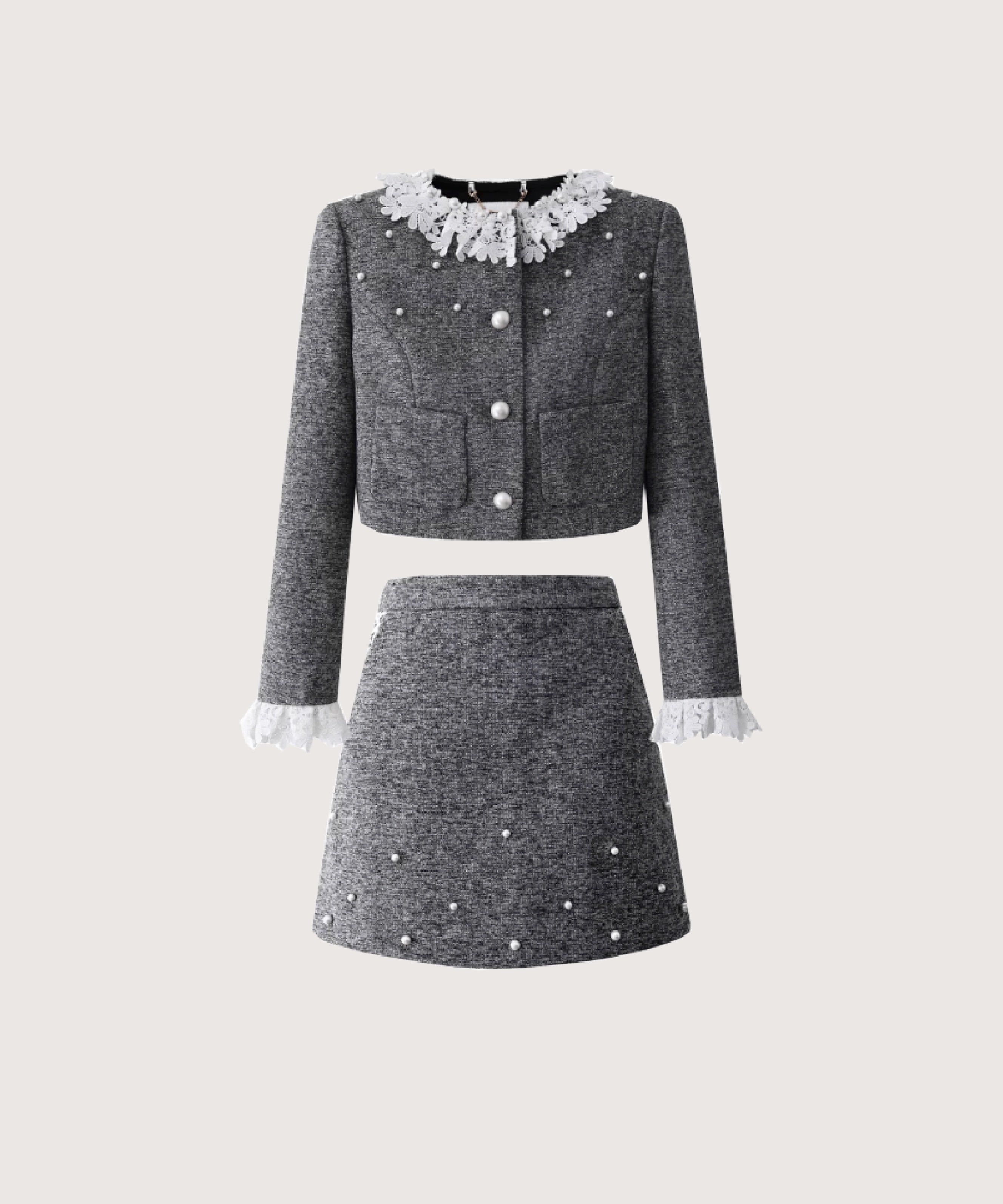 LA POMME petit Romantic Lace Motif Pearl Set-Up ラポミ・プチ オールインワン・オーバーオール その他のオールインワン・オーバーオール グレー【送料無料】のサムネイル