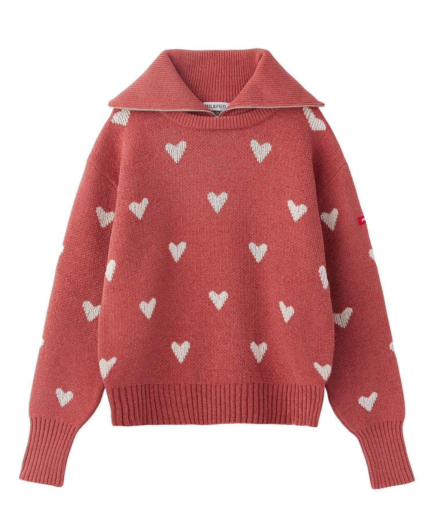 MILKFED. HEART JACQUARD KNIT TOP ミルクフェド トップス ニット ピンク ネイビー ベージュ