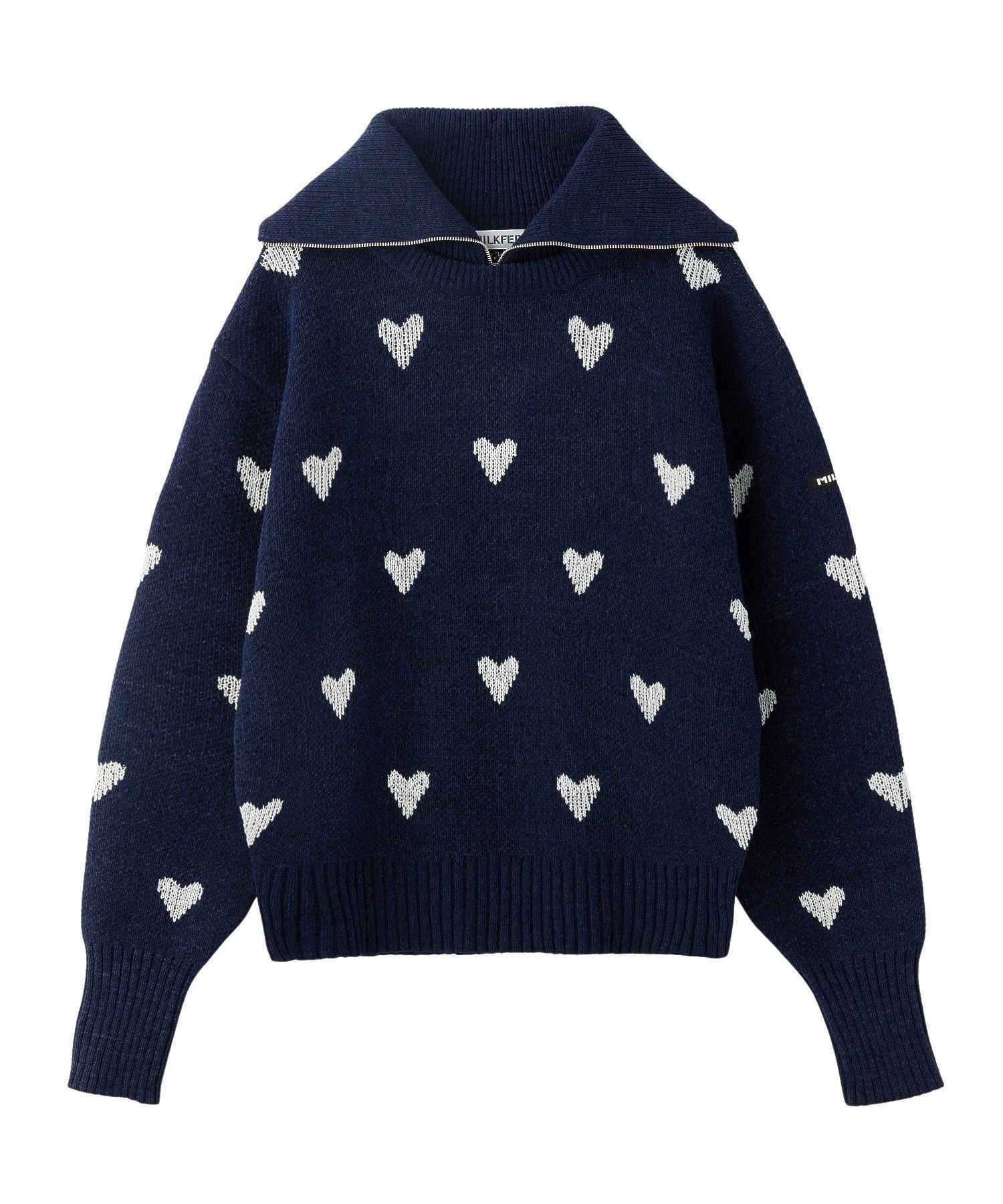 MILKFED. HEART JACQUARD KNIT TOP ミルクフェド トップス ニット ピンク ネイビー ベージュ