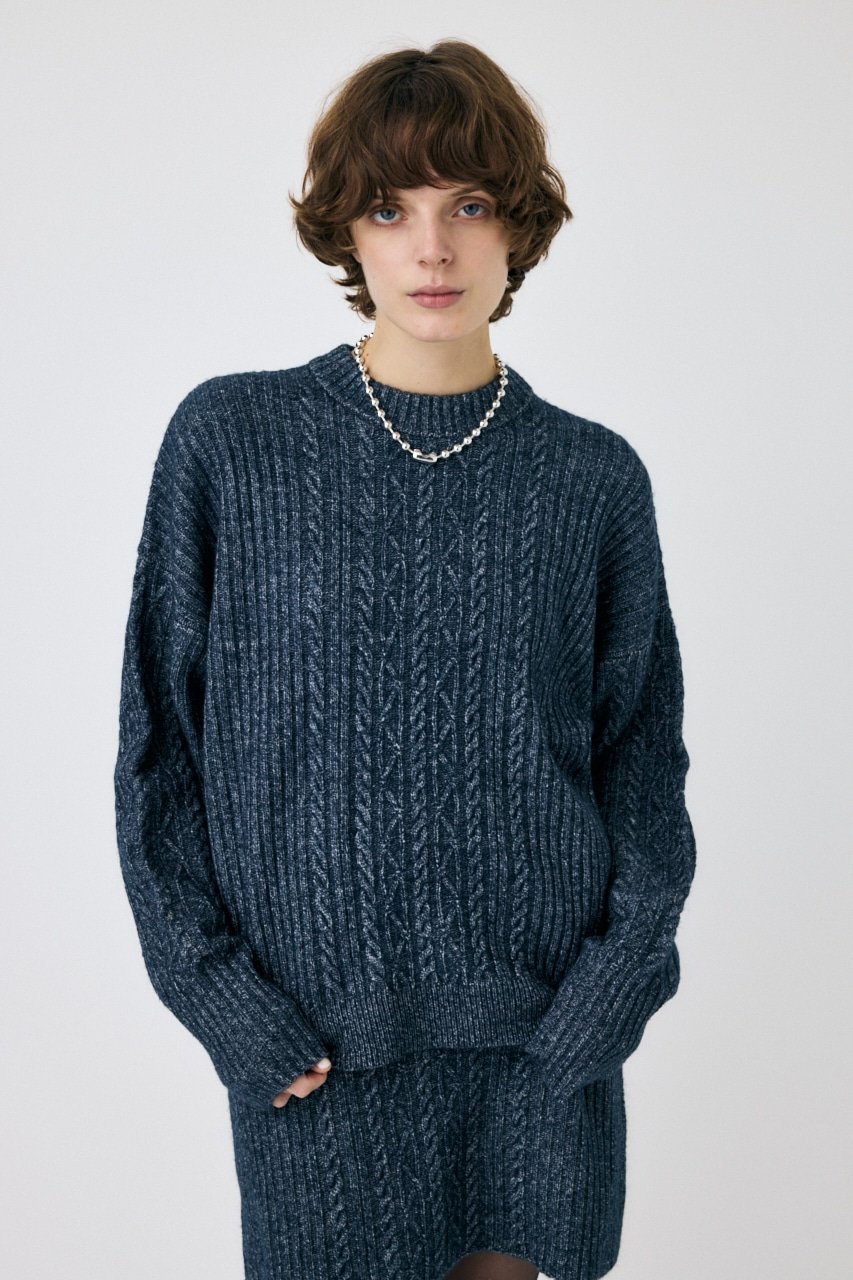 RIB CABLE ニットトップス マウジー トップス ニット ブラック