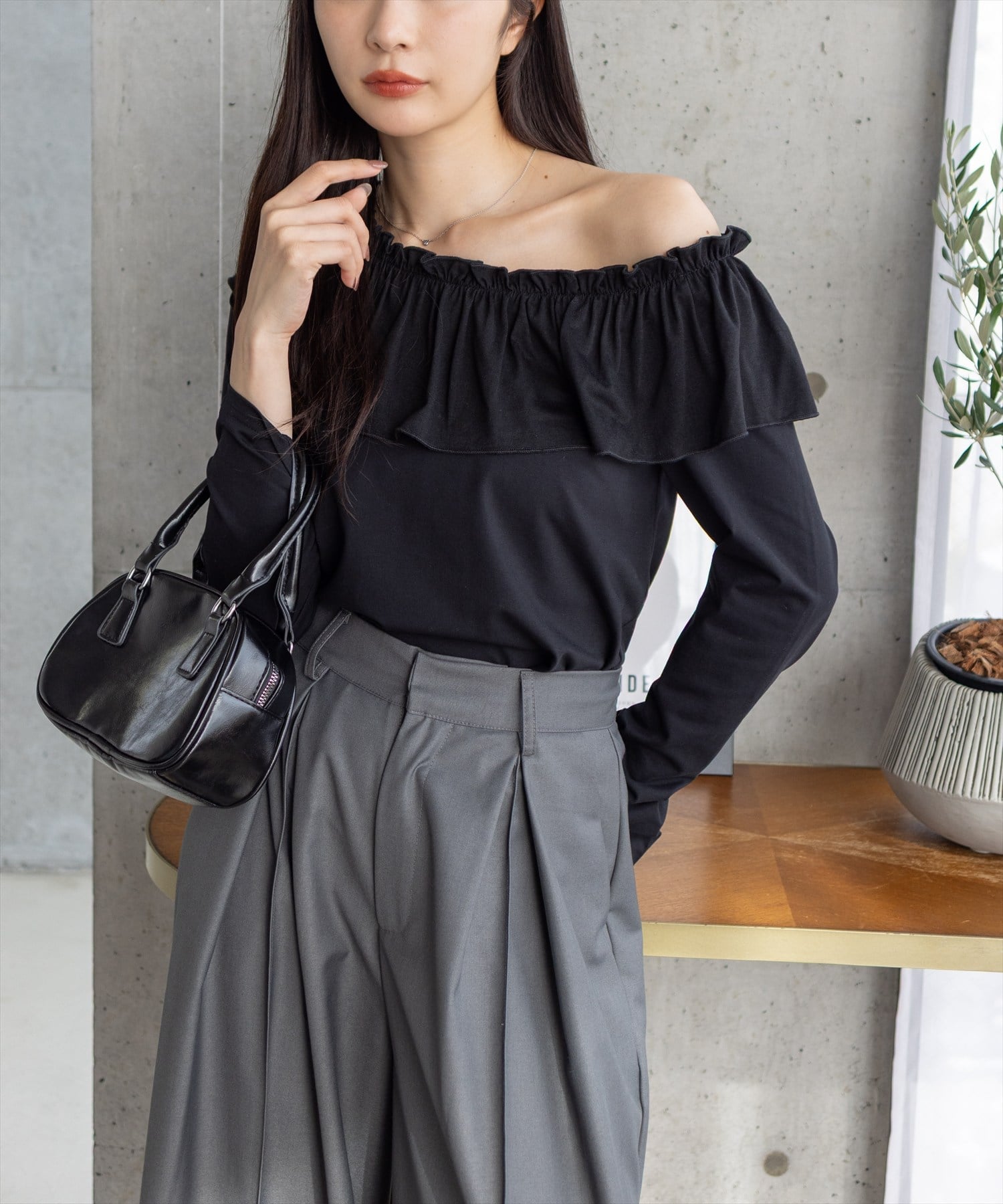 【SALE／52%OFF】clear マルチwayフリル長袖カットソートップス クリア トップス カットソー・Tシャツ ブラック