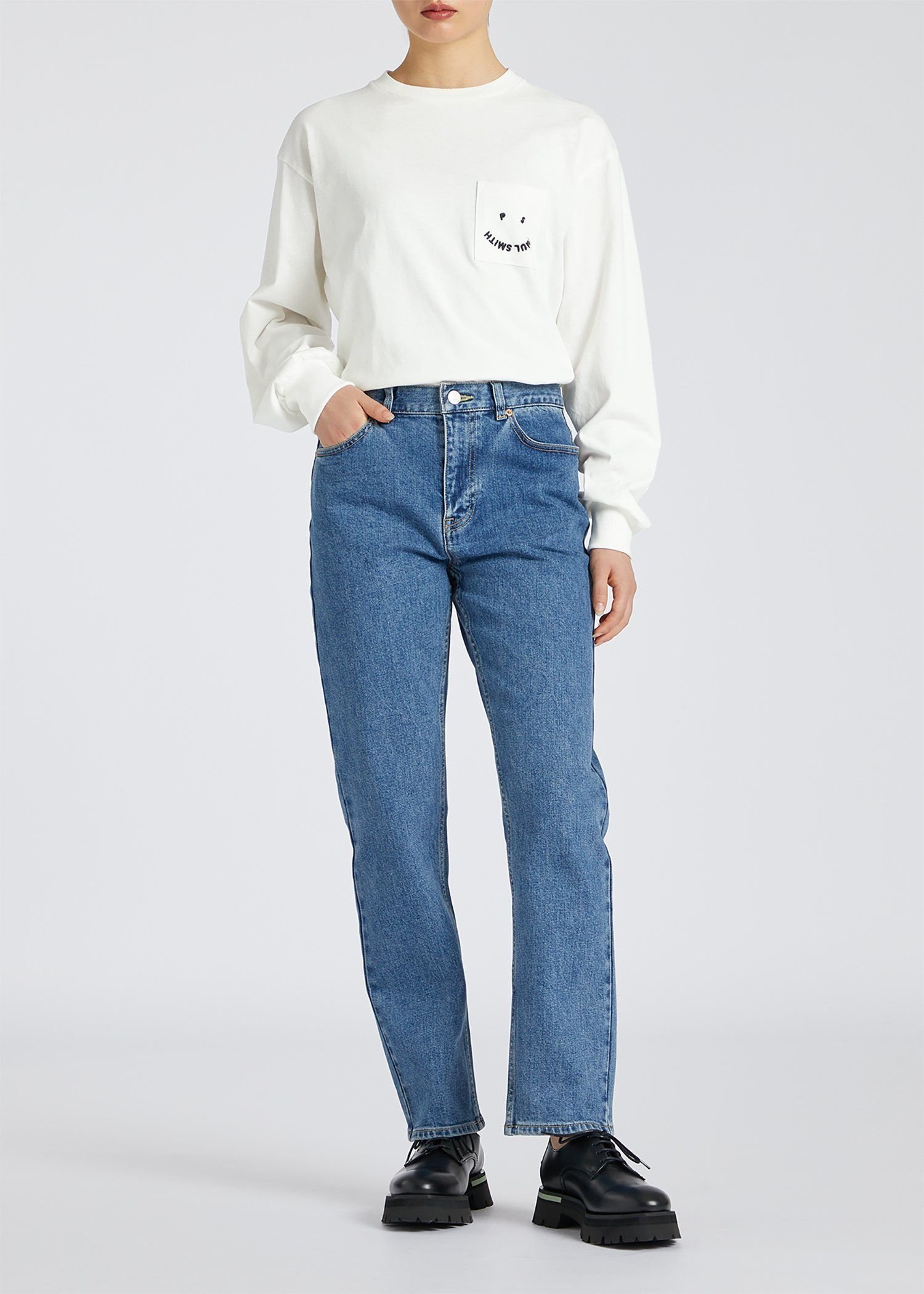 PS Paul Smith ウィメンズ "Happy" ロングスリーブTシャツ ポール・スミス トップス カットソー・Tシャツ ブラック ホワイト【送料無料】