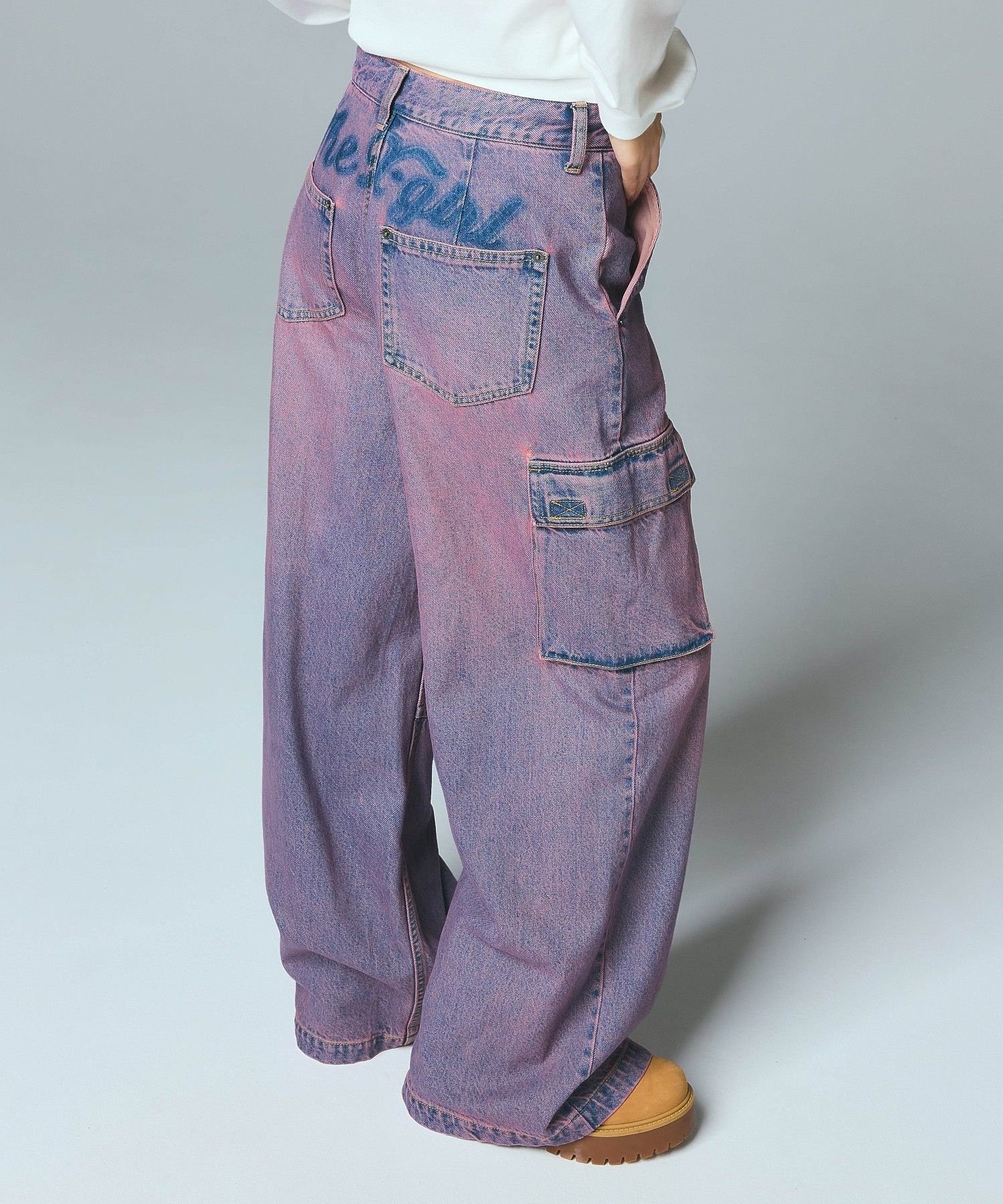 X-girl CURSIVE LOGO DENIM CARGO PANTS エックスガール パンツ その他のパンツ ピンク