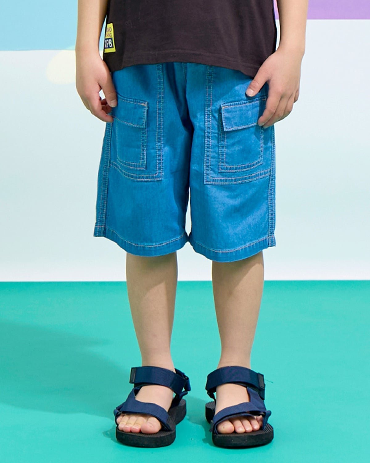 五分裤 - KP 【冷感デニム】 ハーフパンツ ナルミヤオンライン パンツ その他のパンツ ネイビー ブルー【送料無料】