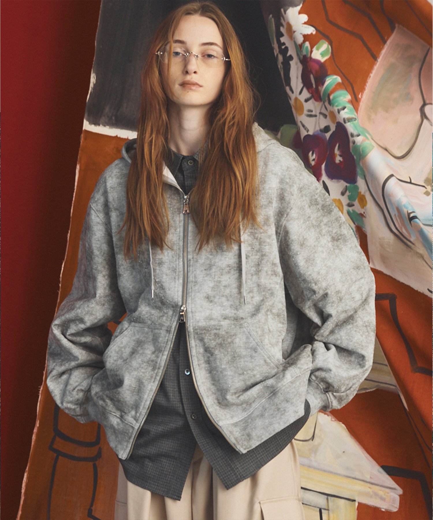 MAISON SPECIAL Distressed Effect Prime-Over ZIP Hoodie メゾンスペシャル トップス パーカー・フーディー ピンク ネイビー ブラック グレー【送料無料】