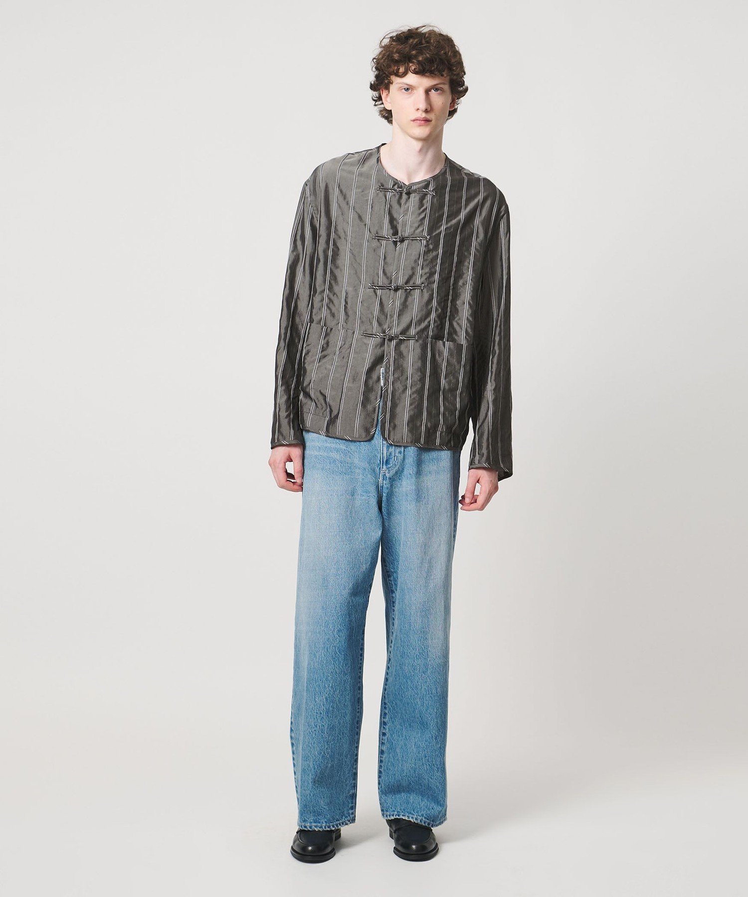 ＜LOEFF＞ストライプ チャイナ ジャケット MENS ユナイテッドアローズ ジャケット・アウター ノーカラージャケット グレー