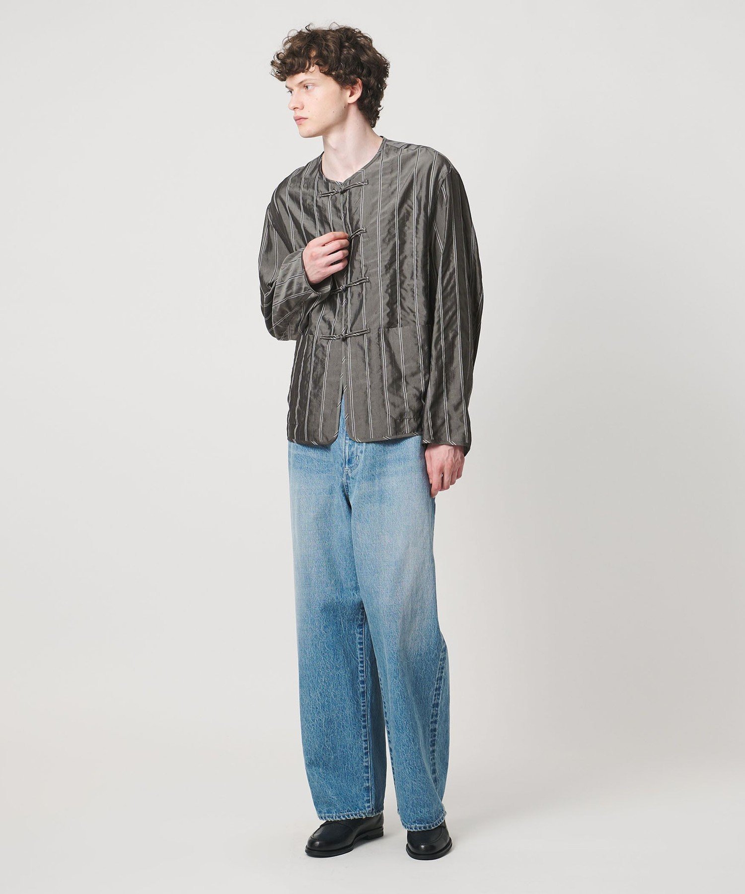 ＜LOEFF＞ストライプ チャイナ ジャケット MENS ユナイテッドアローズ ジャケット・アウター ノーカラージャケット グレー
