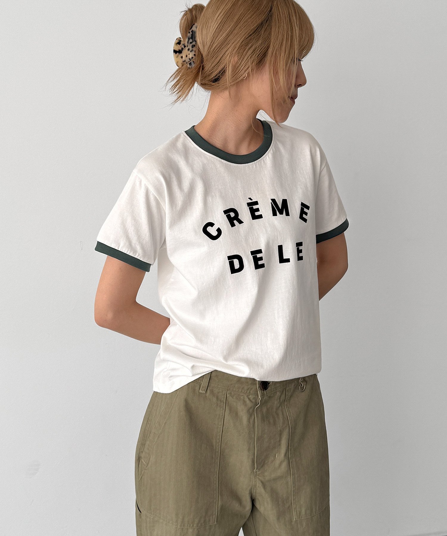 El mar "CREME DELE"リンガーTシャツ キャナルジーン トップス カットソー・Tシャツ ホワイト グレー