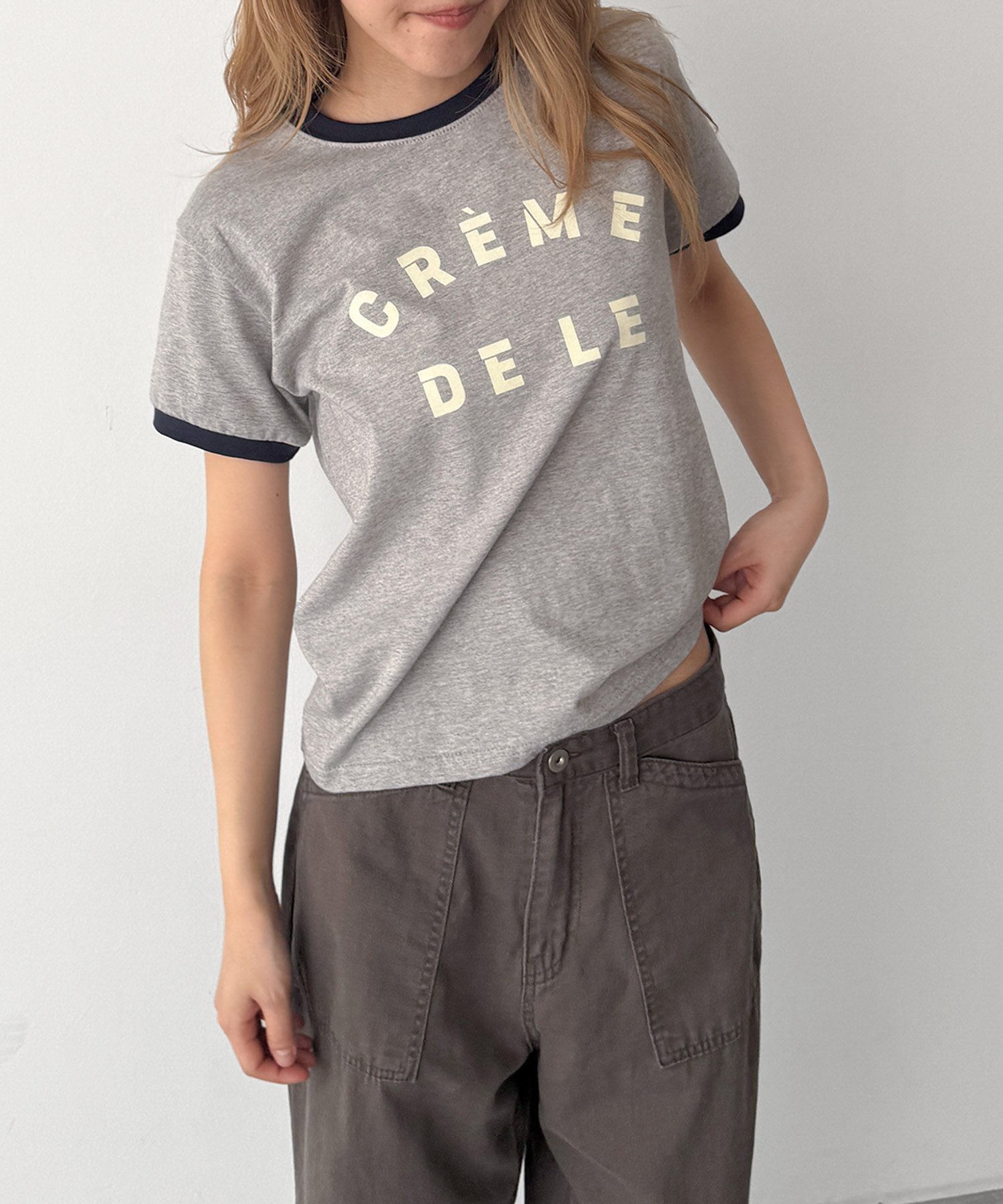 El mar "CREME DELE"リンガーTシャツ キャナルジーン トップス カットソー・Tシャツ ホワイト グレー
