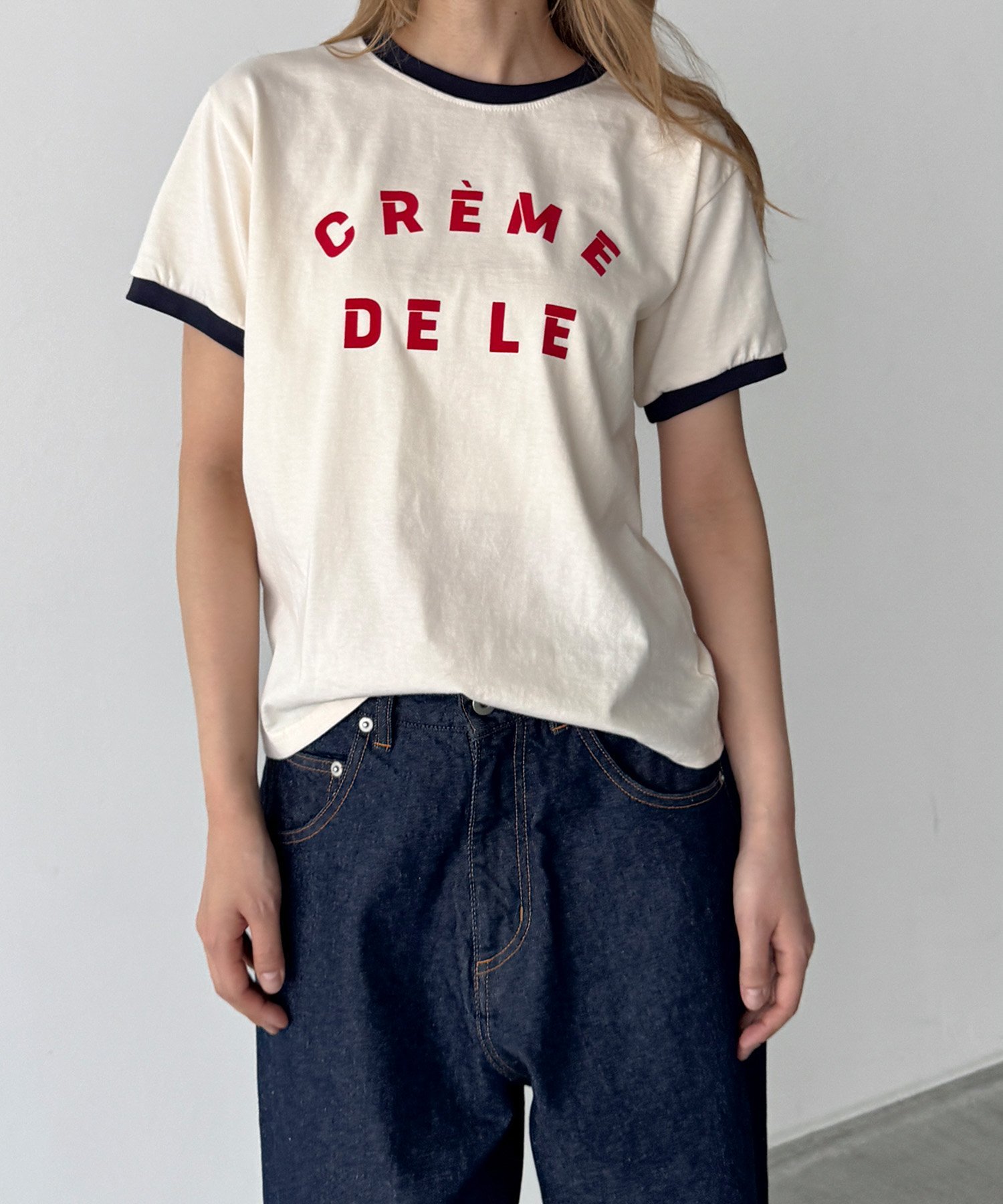 El mar "CREME DELE"リンガーTシャツ キャナルジーン トップス カットソー・Tシャツ ホワイト グレー