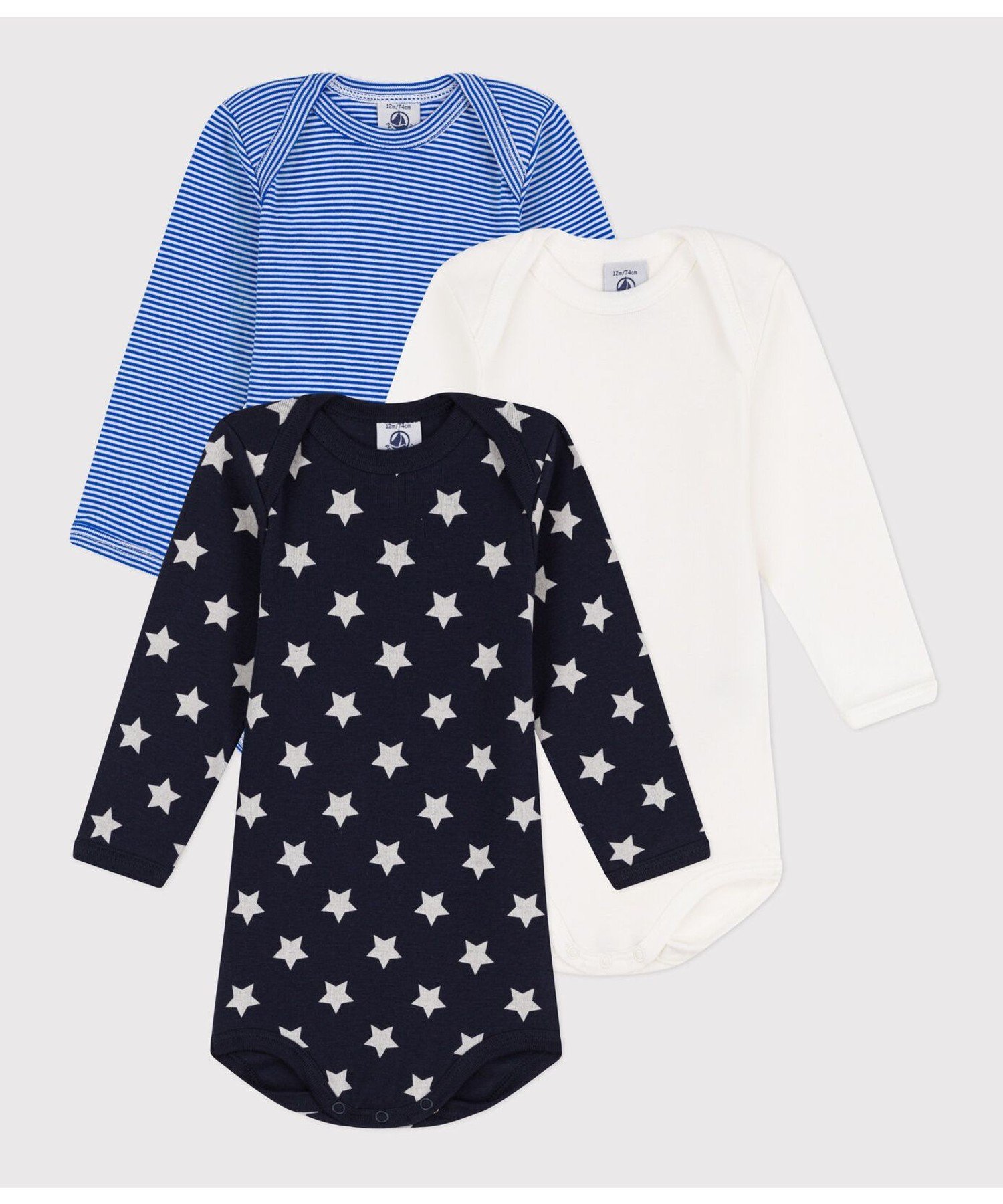 プチバトー ベビー服 男の子 【SALE／10%OFF】PETIT BATEAU 長袖ボディ3枚組 プチバトー マタニティウェア・ベビー用品 ロンパース・カバーオール【送料無料】