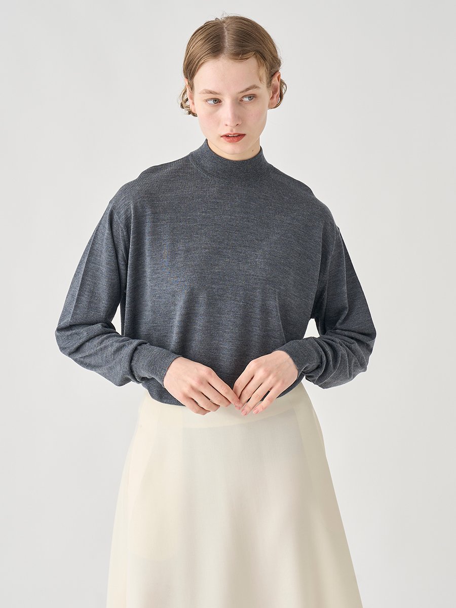 【SALE／20%OFF】JOHN SMEDLEY モックネック長袖ニットプルオーバー｜ AMITY ｜ 30G COMMON FIT ジョンスメドレー トップス ニット グレー【送料無料】