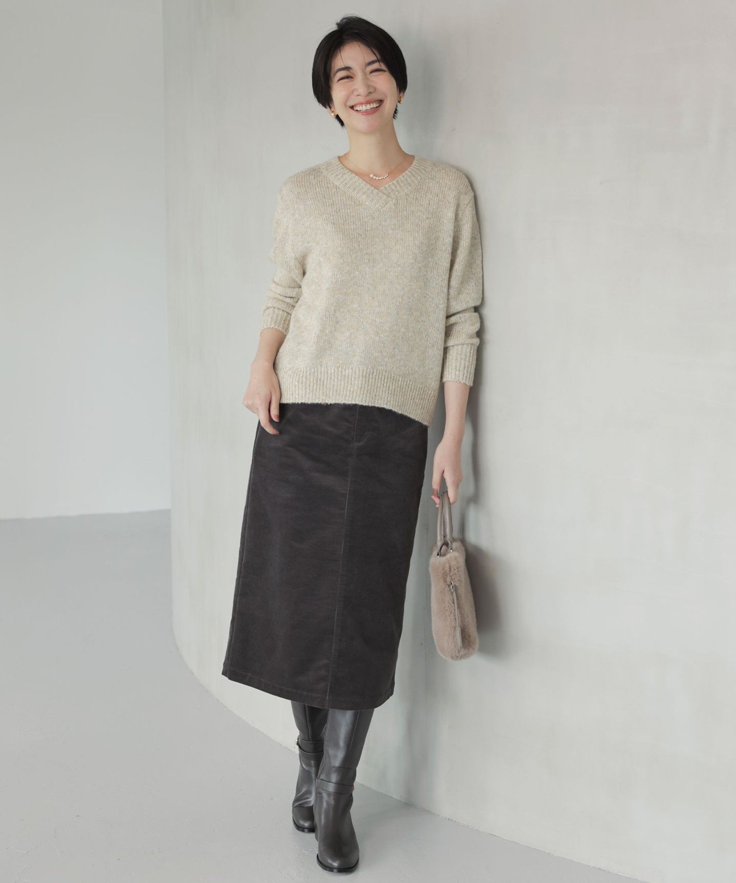 J.PRESS LADIES L 【洗える】WARMY LUREX Vネック ニット ジェイプレス トップス ニット グレー ベージュ